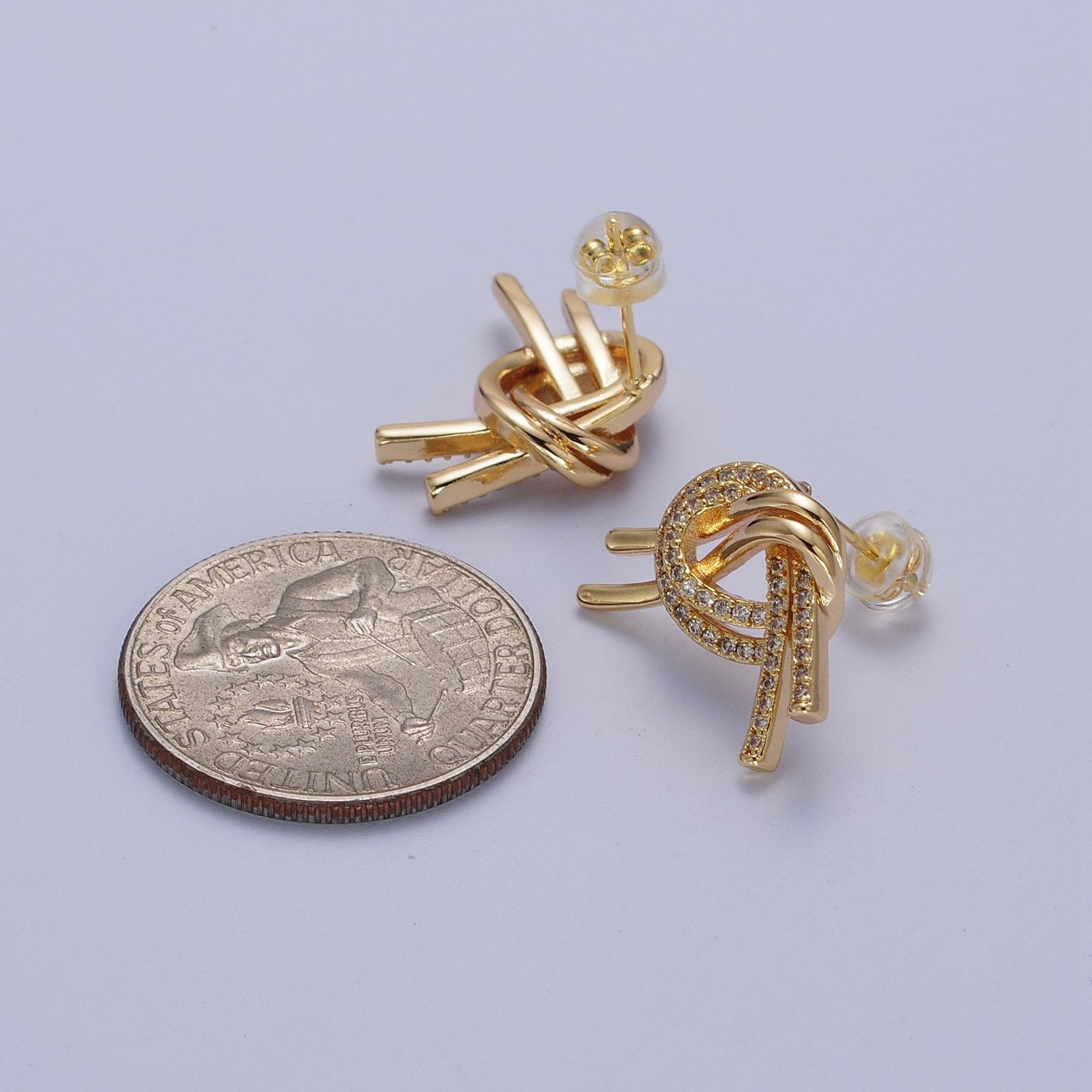 Gold Filled Double Band Micro Paved Geometric Heart Stud Earrings | Y148 - DLUXCA
