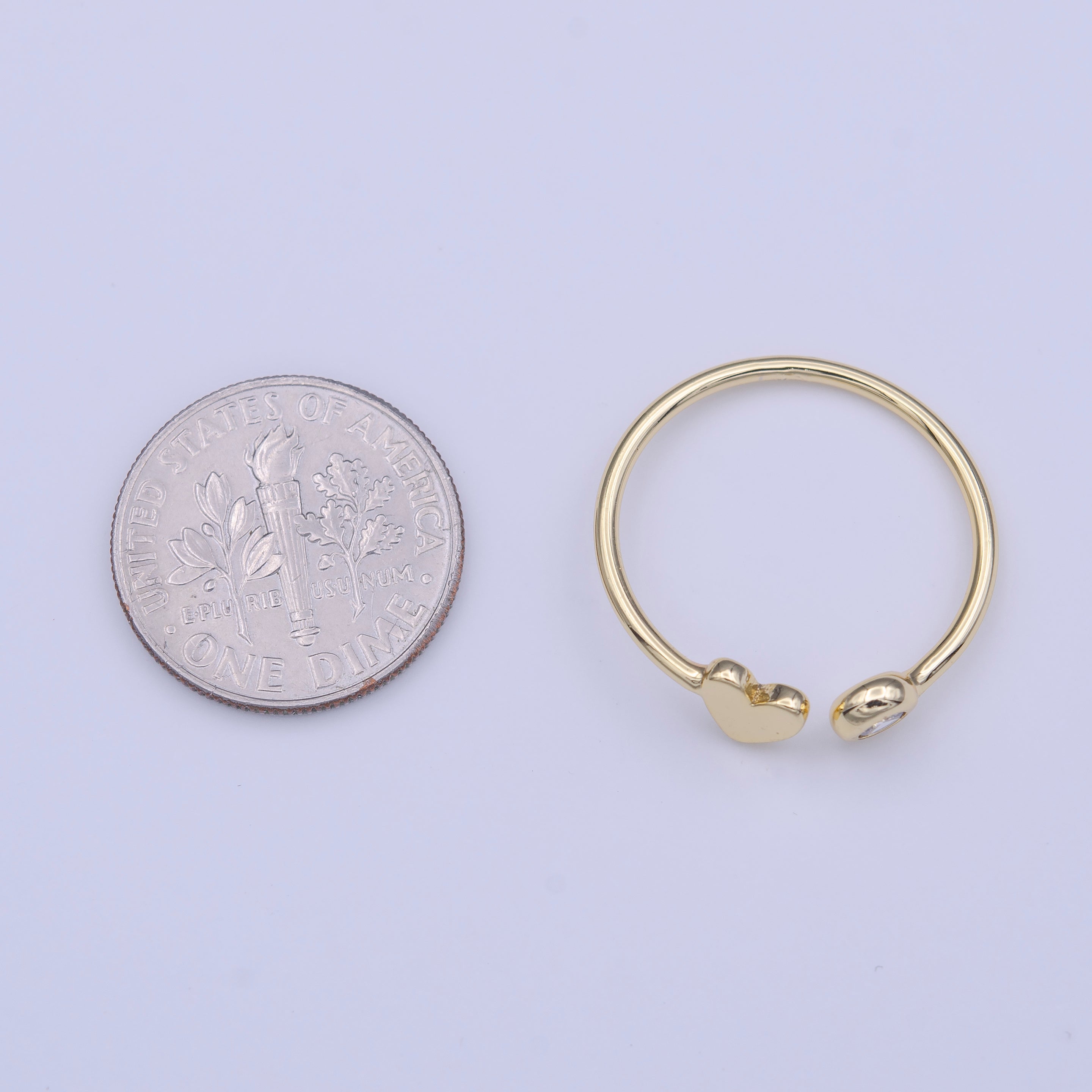 Gold Filled Minimalist Heart Round Cubic Zirconia Open Adjustable Ring | Y421 - DLUXCA