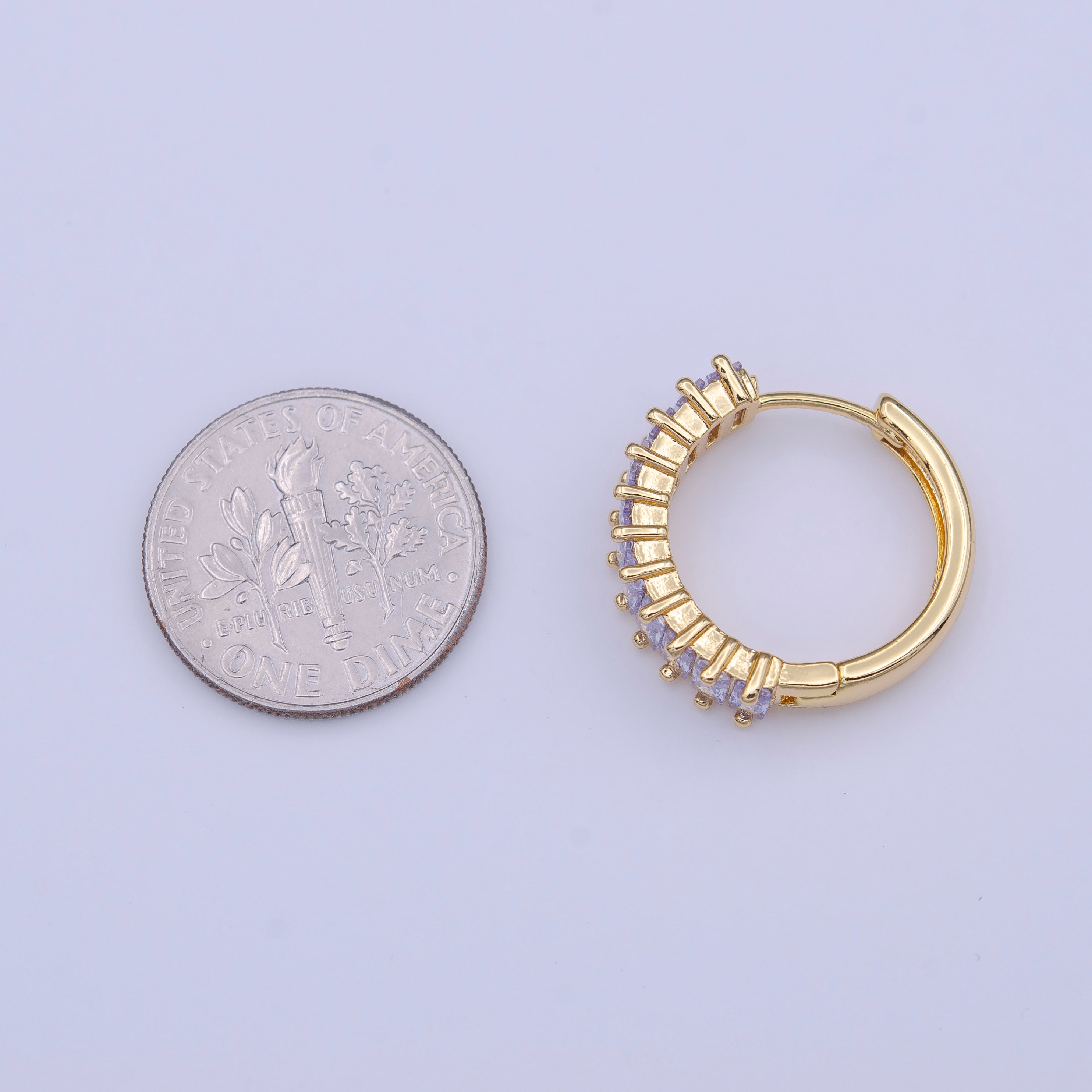 24K Gold Filled Clear Baguette Lined 18.5mm Huggie Hoop Earrings | Y216 - DLUXCA