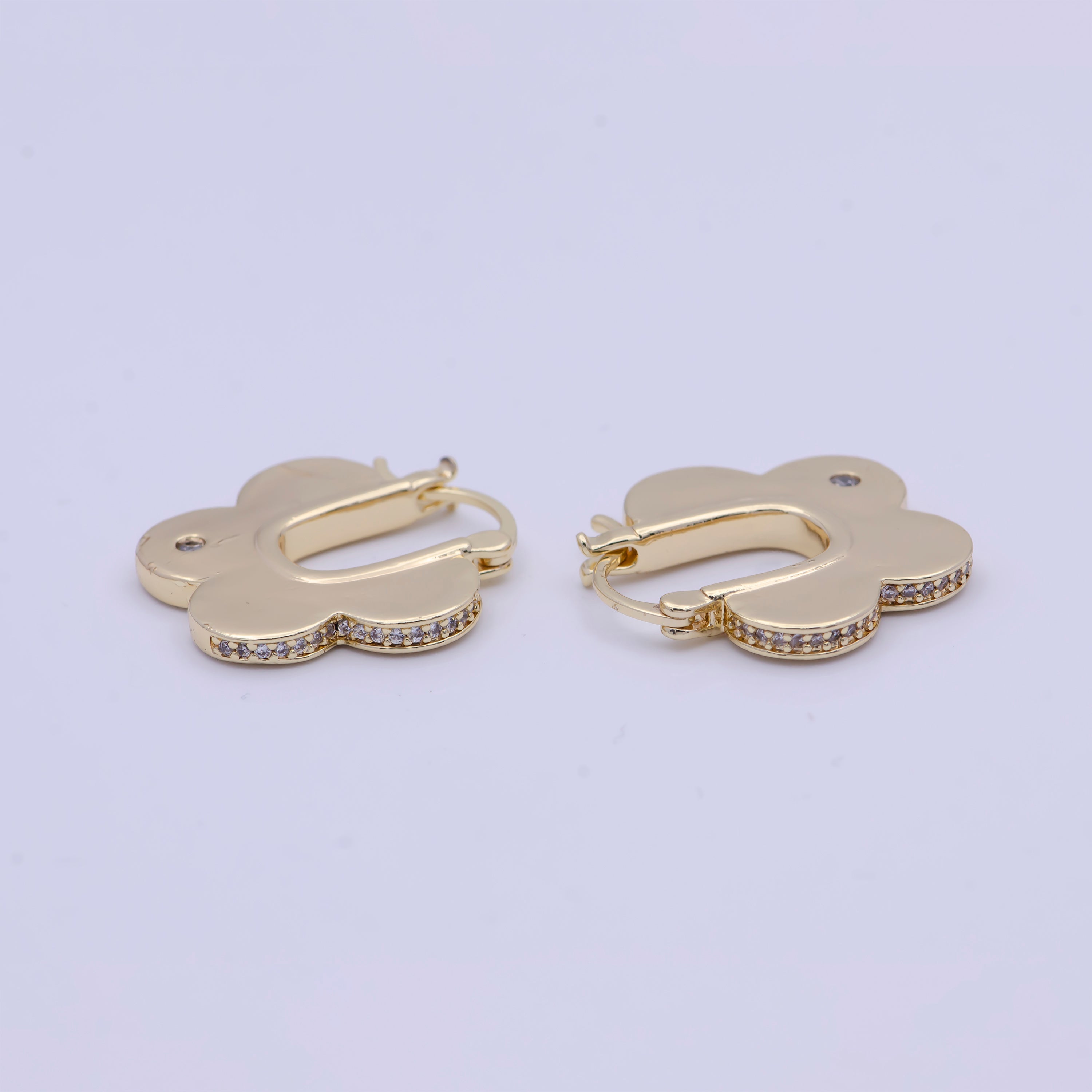 Gold Cloudy Flower Micro Paved Round CZ Cubic Zirconia 22mm U Latch Earrings | X922 - DLUXCA