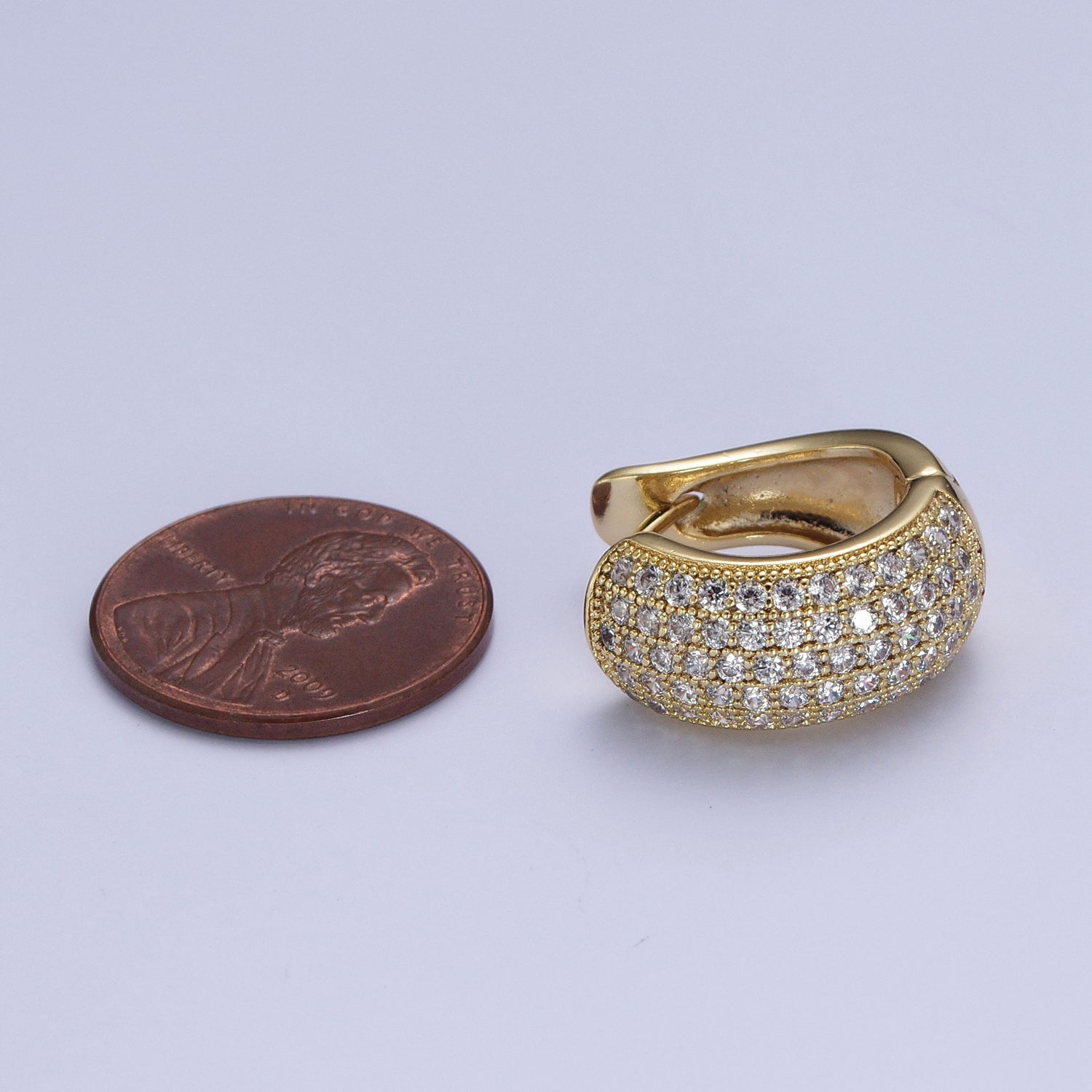 Chunky Dome Hoop Cz Pave Bold Hoop Earrings Gold Hoops Jewelry G-367 - DLUXCA