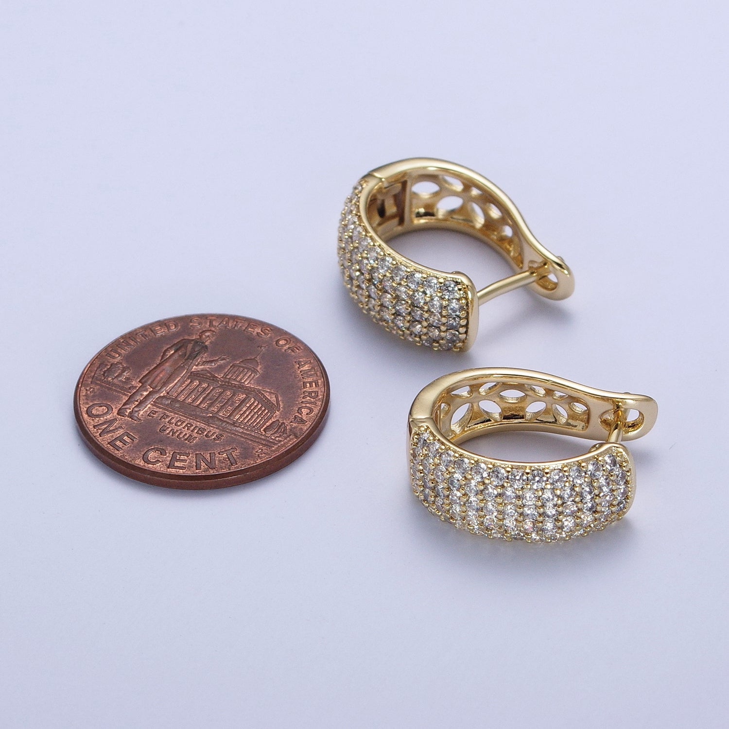 Pavé Diamond CZ Bold Huggie Hoops, Chunky Hoop Earrings, Statement Earrings G-333 - DLUXCA