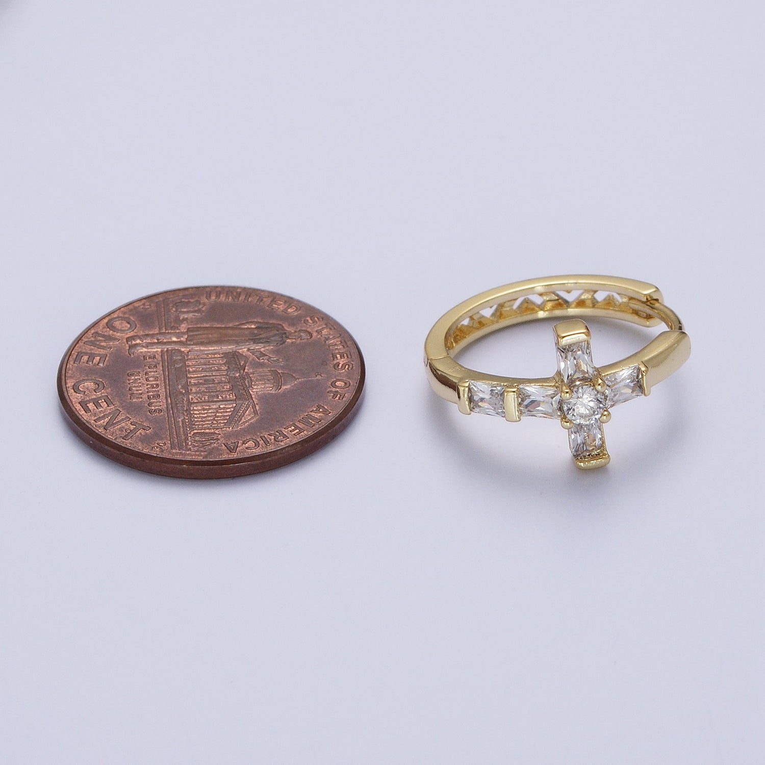 Gold Cubic Cross Huggie Earring Religious Hoop Earring Jewelry Y-049 - DLUXCA