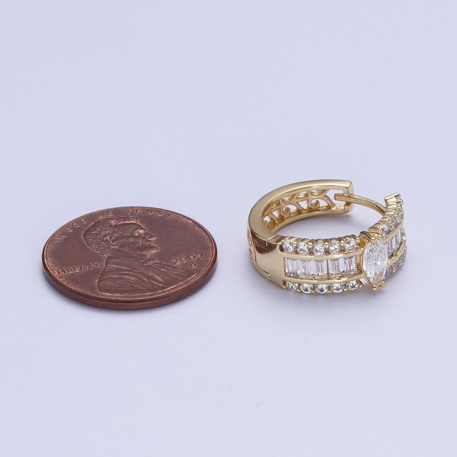 Gold Marquise Hoops Medium Huggie CZ Diamond Earrings • Dainty Hoops for your Earring G-341 - DLUXCA