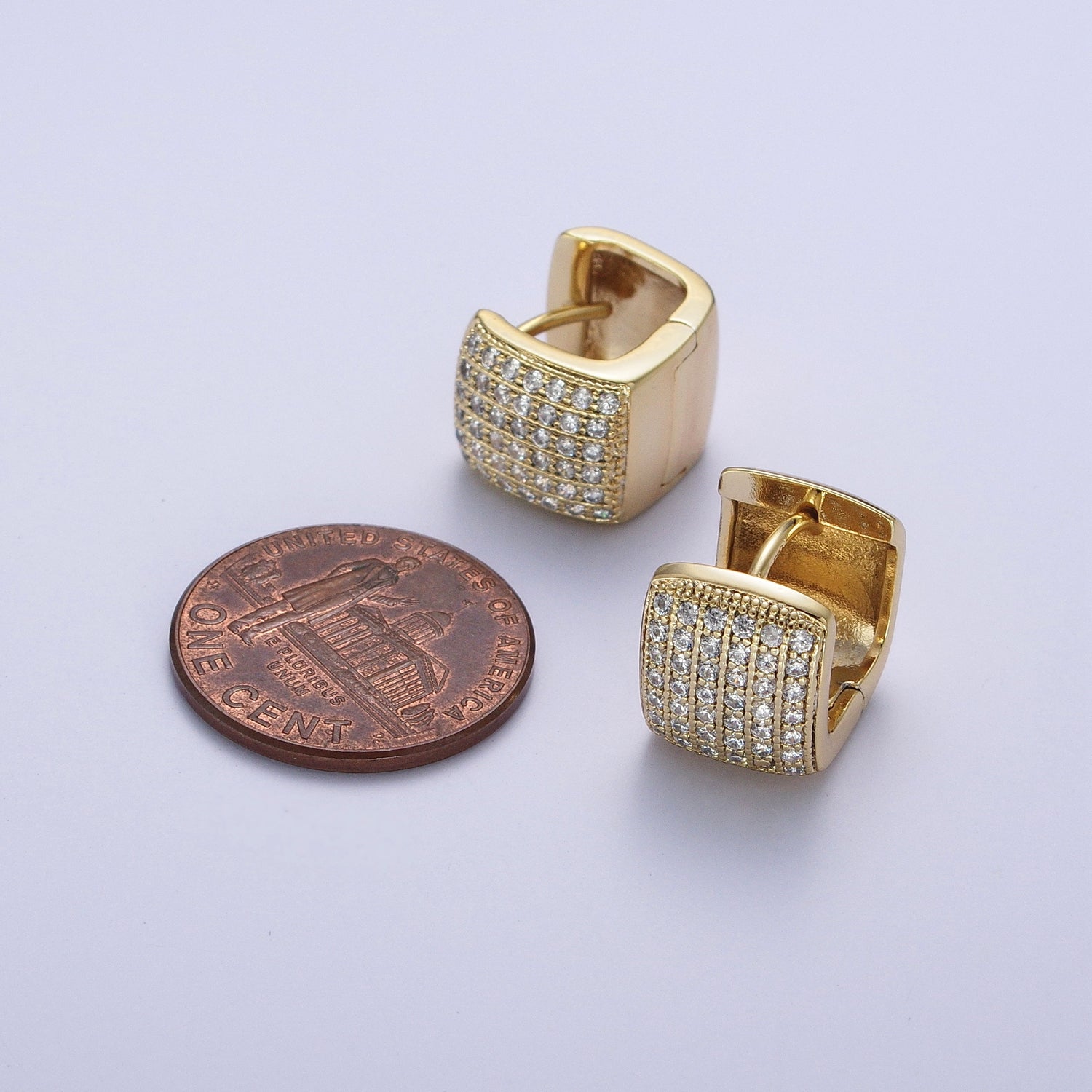 Micro Paved CZ Wide Boxy Geometric Gold Huggie Hoops | Y055 - DLUXCA