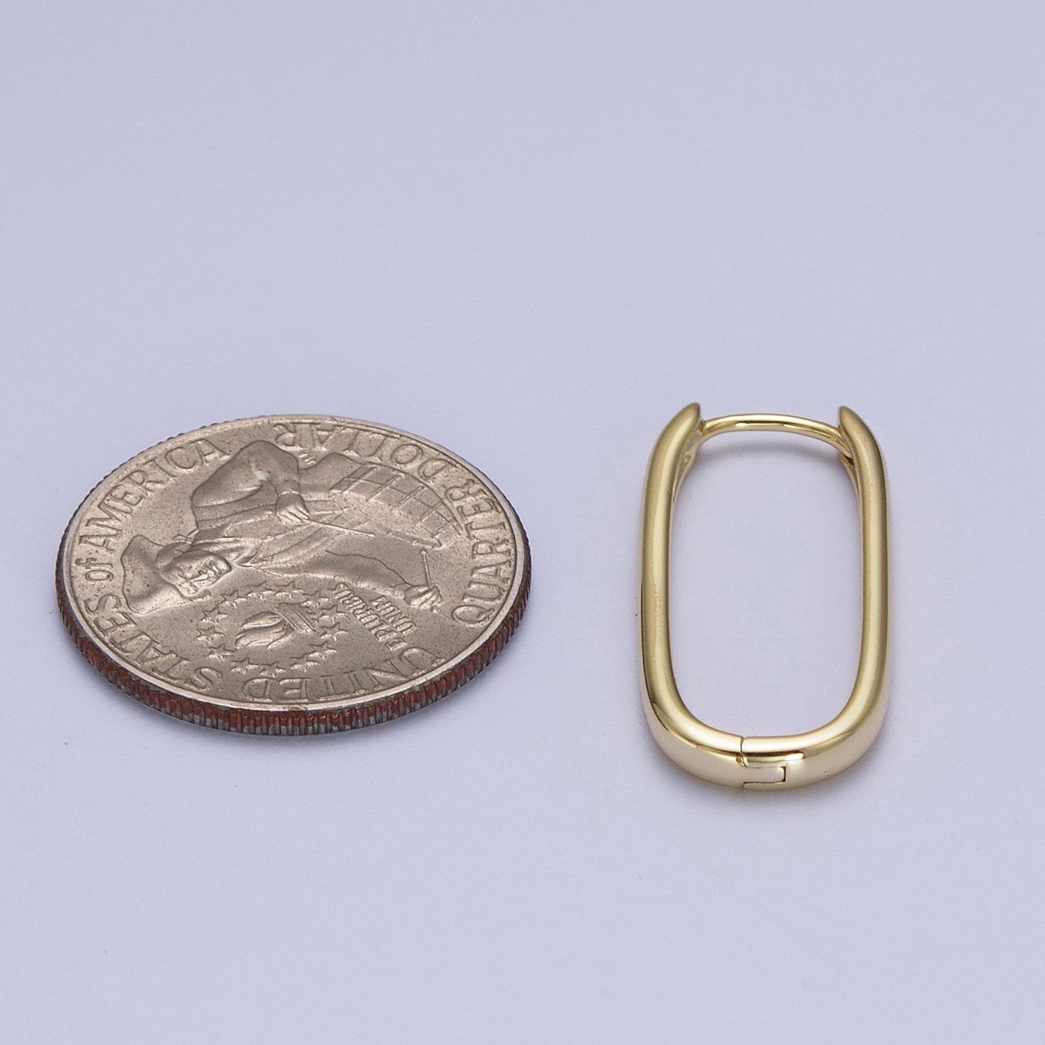 Gold Oblong Chunky Rectangle Earring, Rectangle or Oval Shape Earrings, Minimalist Hoop Earring for Everyday Use - DLUXCA