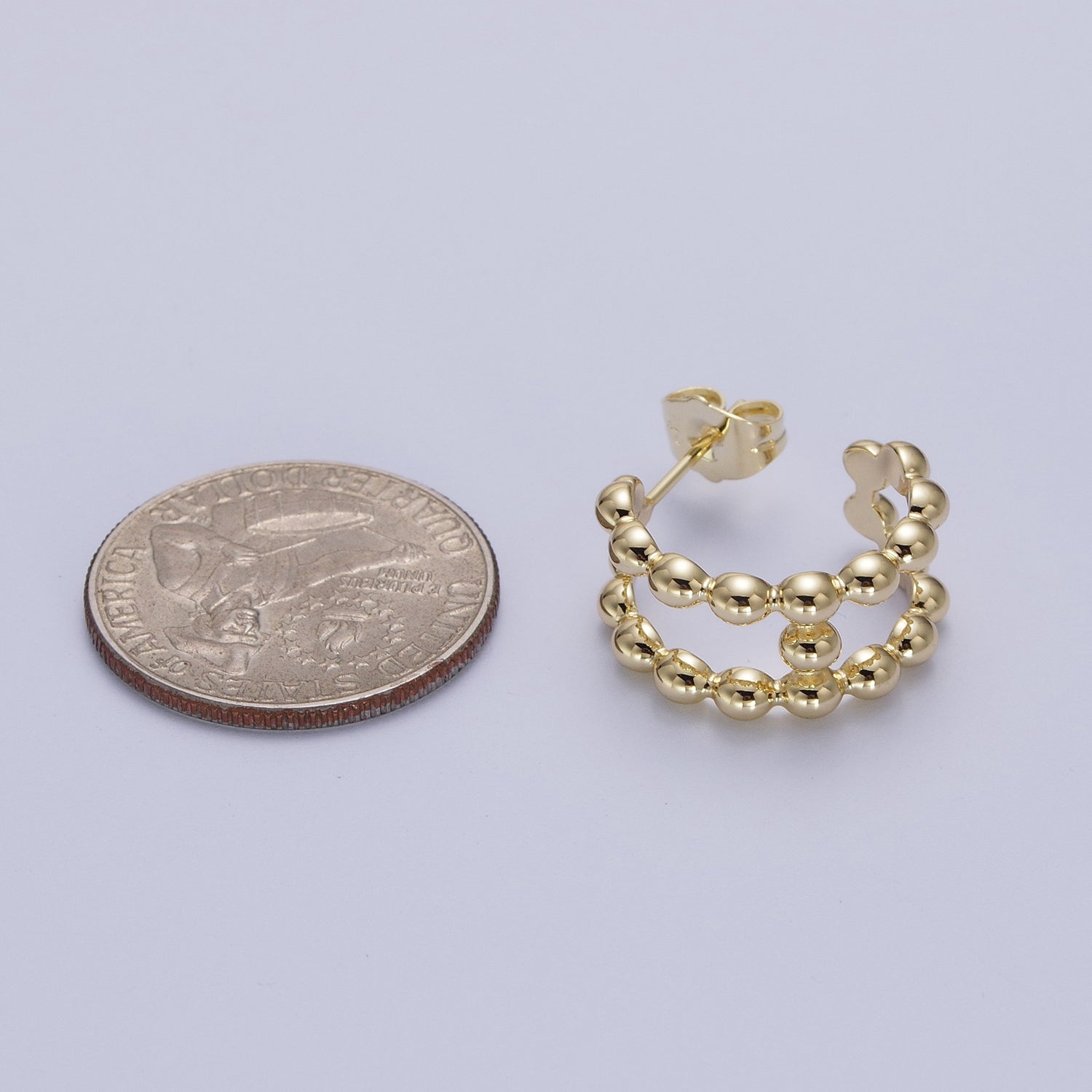 Gold Beaded Hoops, Gold Ball Hoop Earring, Medium Gold Hoops, Gold Bead Hoop Earrings, Large Gold Hoops, Boho Gold Hoop Earring, 20mm Hoop Y-001 - DLUXCA
