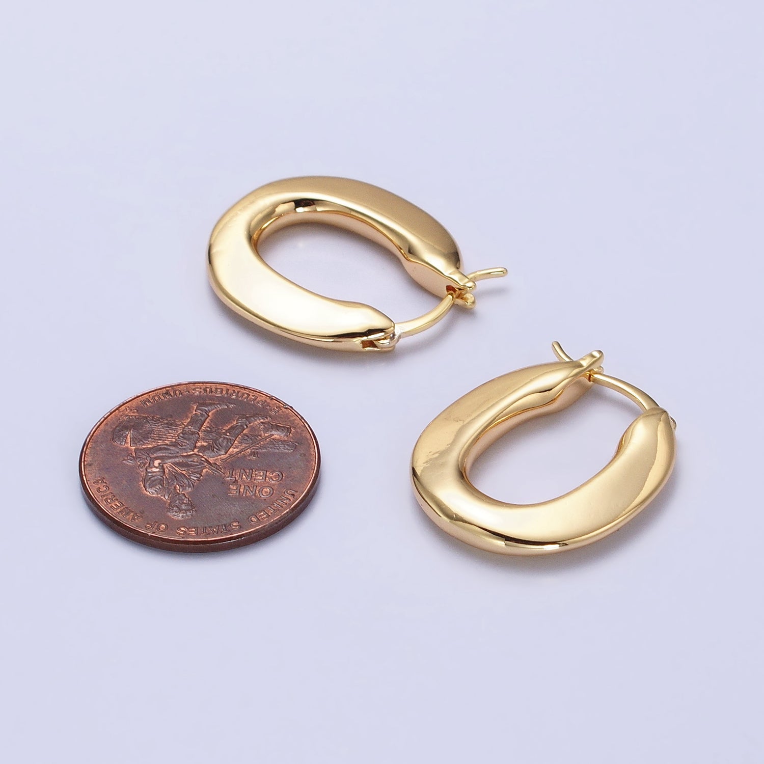 Gold Geometric 22.5mm Oblong Thin Latch Hoop Earrings | AB475 - DLUXCA