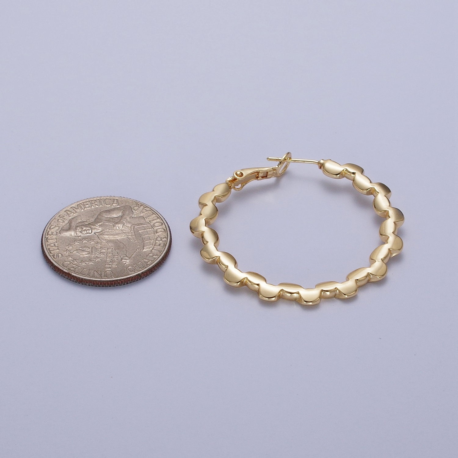 Modern Hoop in Gold Gear Earrings Medium Hoop For Everday Wear Q-085 - DLUXCA