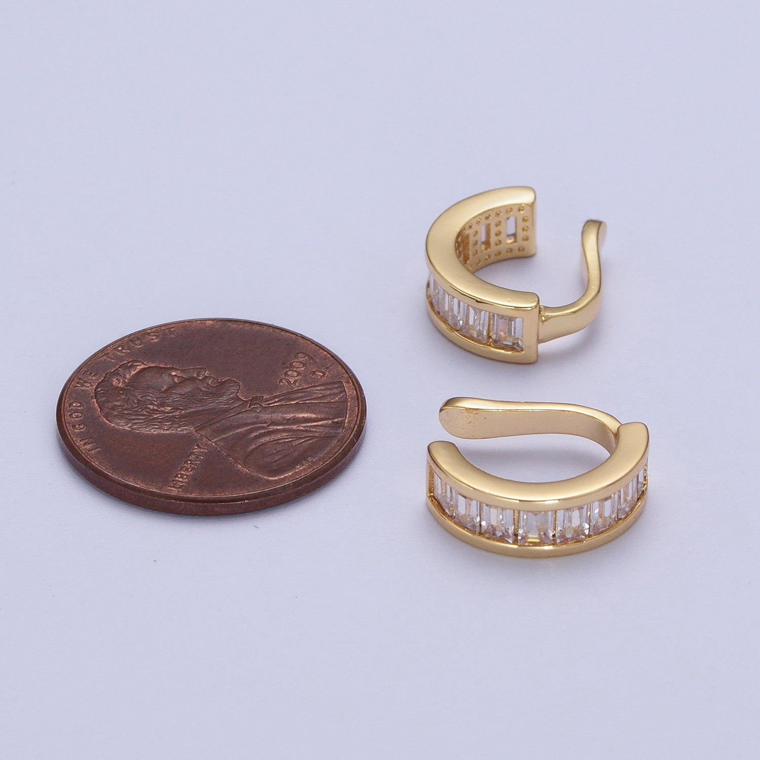 Small Gold Baguette Earcuff Clear Diamond CZ Earrings No Pierce Earring Dainty Earrings G-332 - DLUXCA