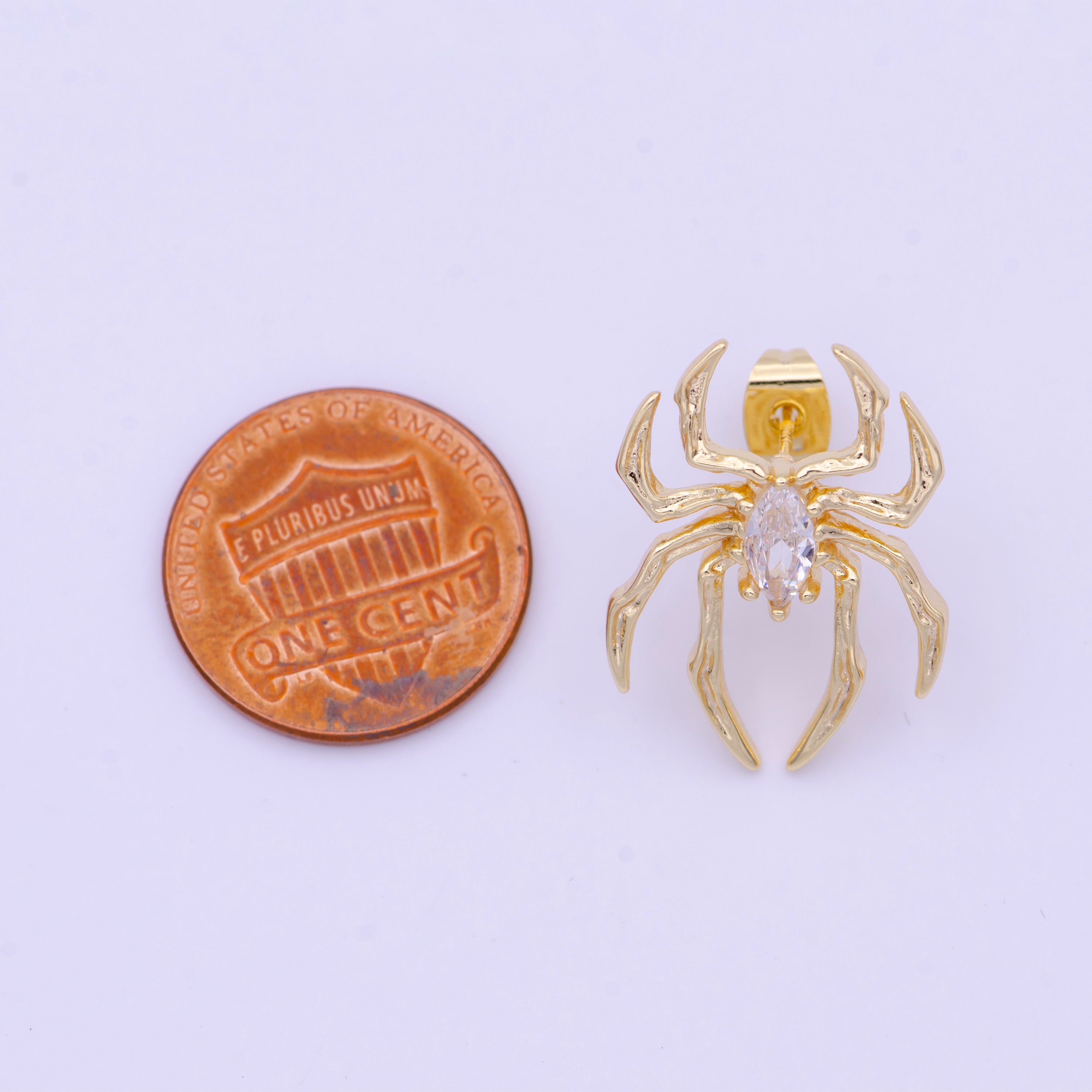Clear Marquise Spider Black Widow Gold Studs Earrings | Y094 - DLUXCA