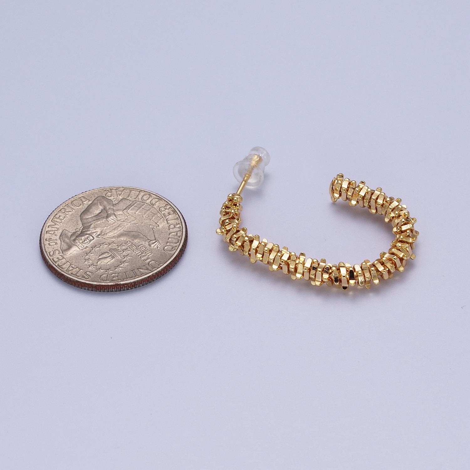 Gold Oval Hoop Modern Textured Hoop Earrings G-393 - DLUXCA