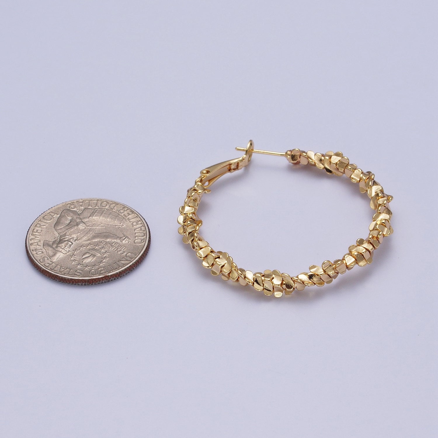 16K Gold Filled Textured Abstract C Shaped Latch Hoops | Q343 - DLUXCA