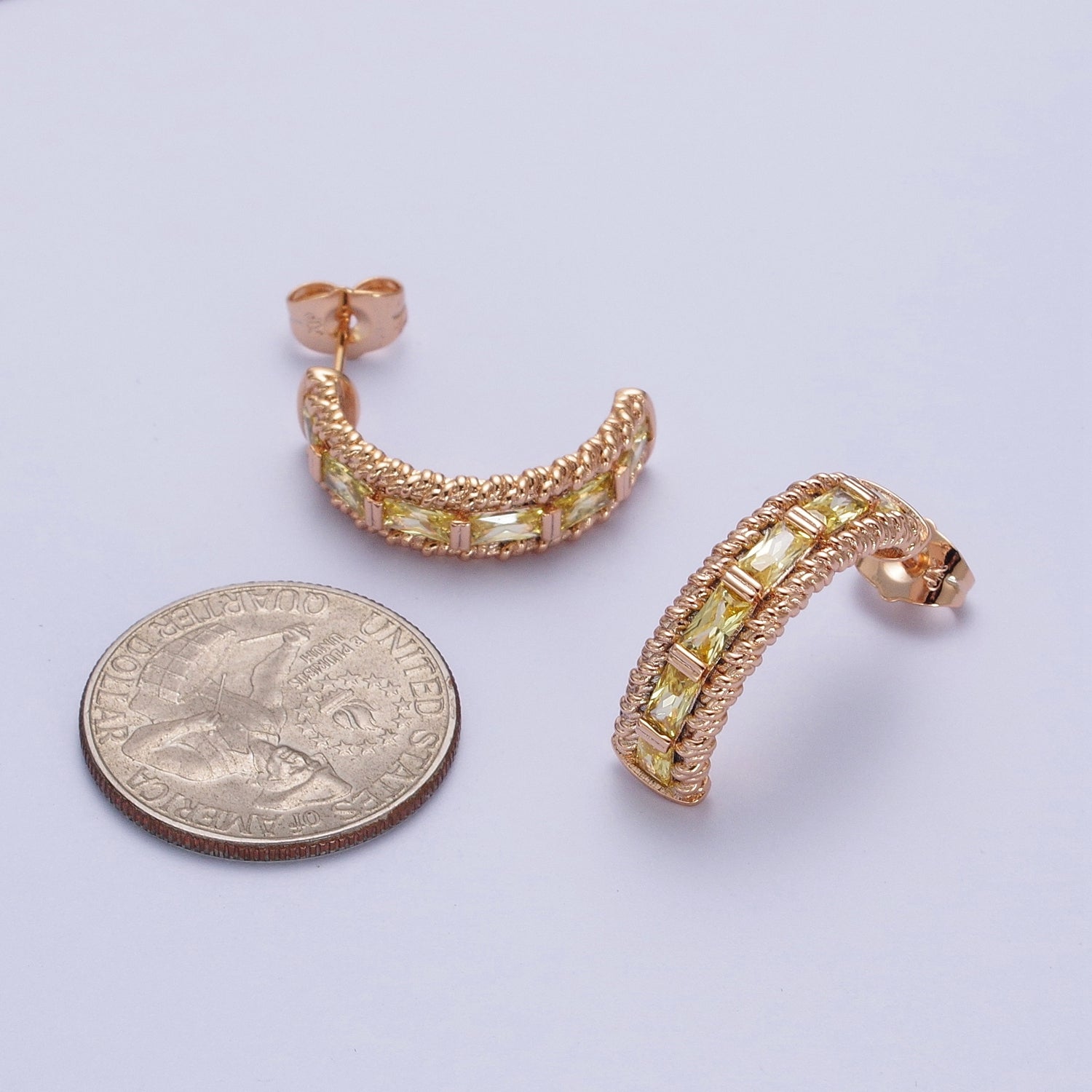 Chunky Yellow CZ Stud Earring for Statement Jewelry C Hoop  G-936 - DLUXCA