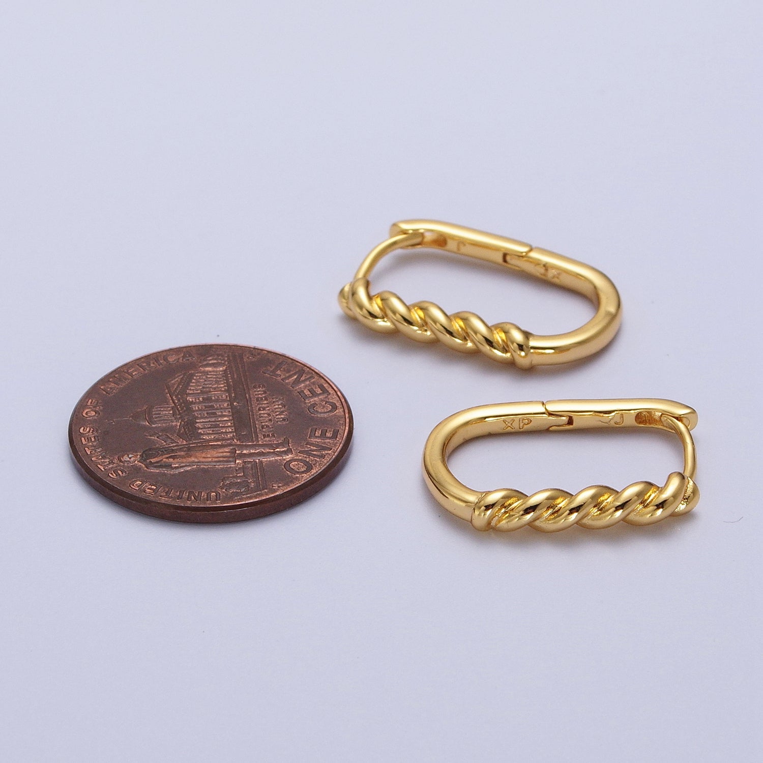 Twisted Croissant Rope Oblong Rectangular Gold Earrings | AB031 - DLUXCA