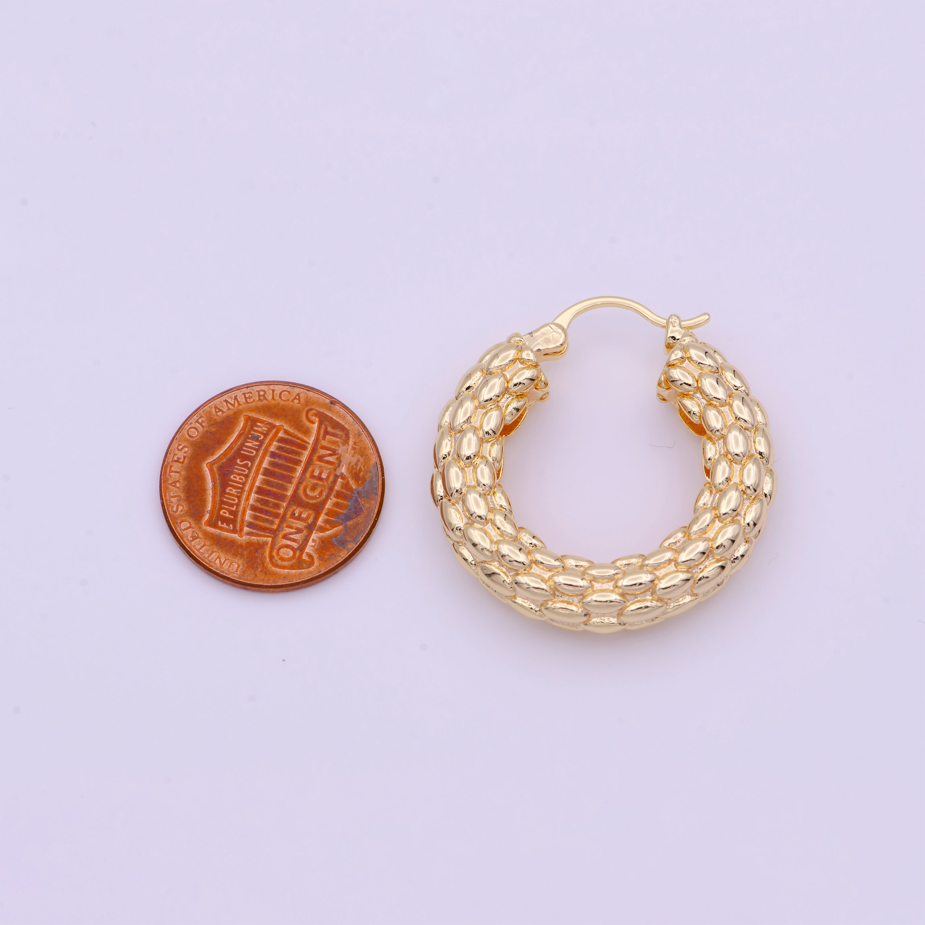 Chunky Beaded Gold Hoop Earring Textured 30mm Hoop Earring Y157 - DLUXCA