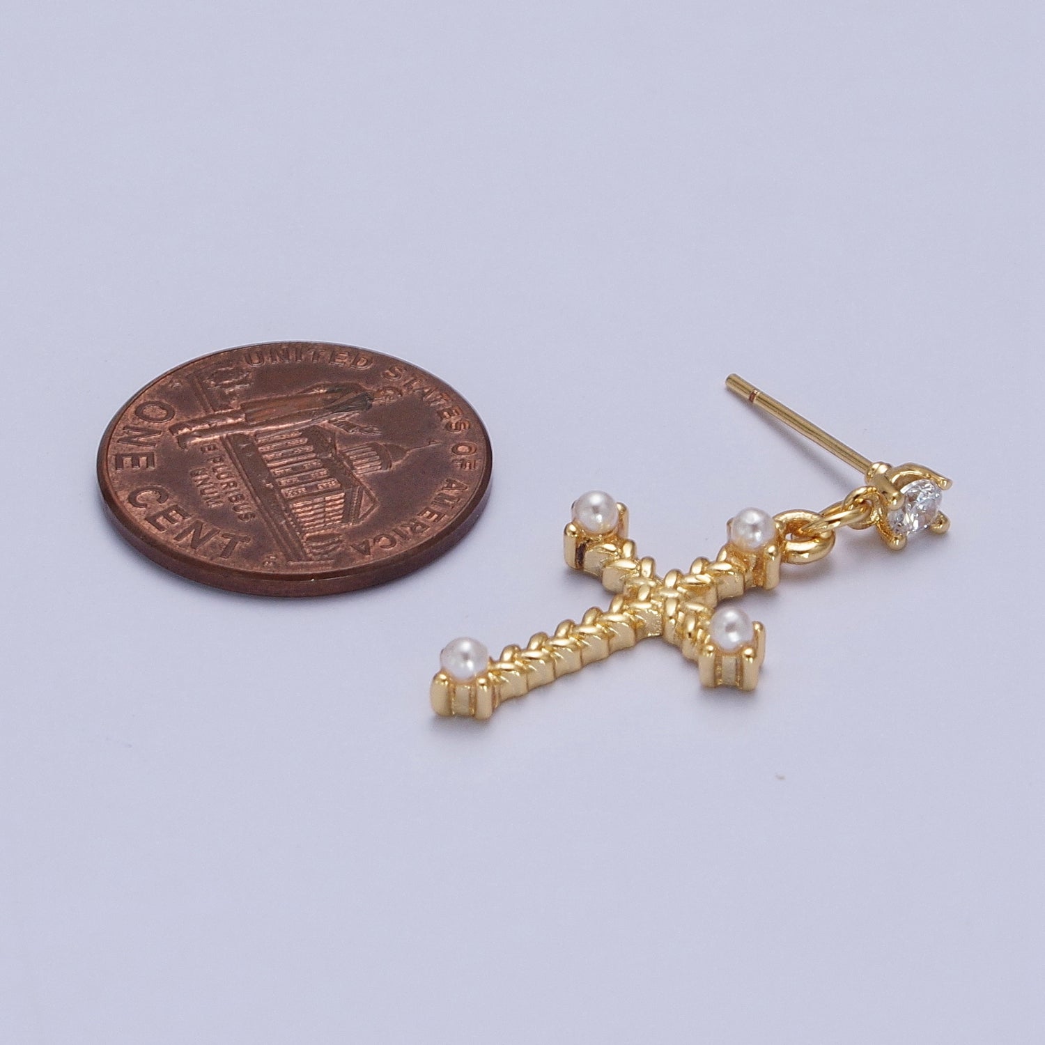 Gold Cross Stud Earring Dangle Cross Earring Charm for Religious Women Jewelry G-044 - DLUXCA