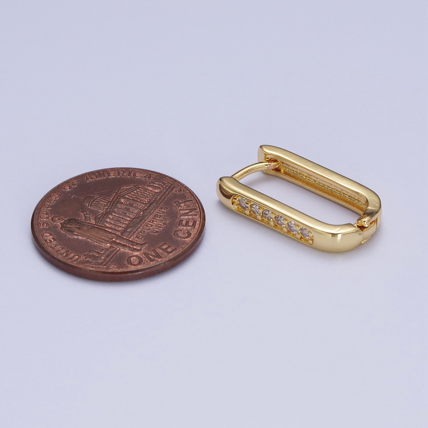 Gold U Shaped Micro Paved CZ Huggie Hoop Earrings | Y083 - DLUXCA