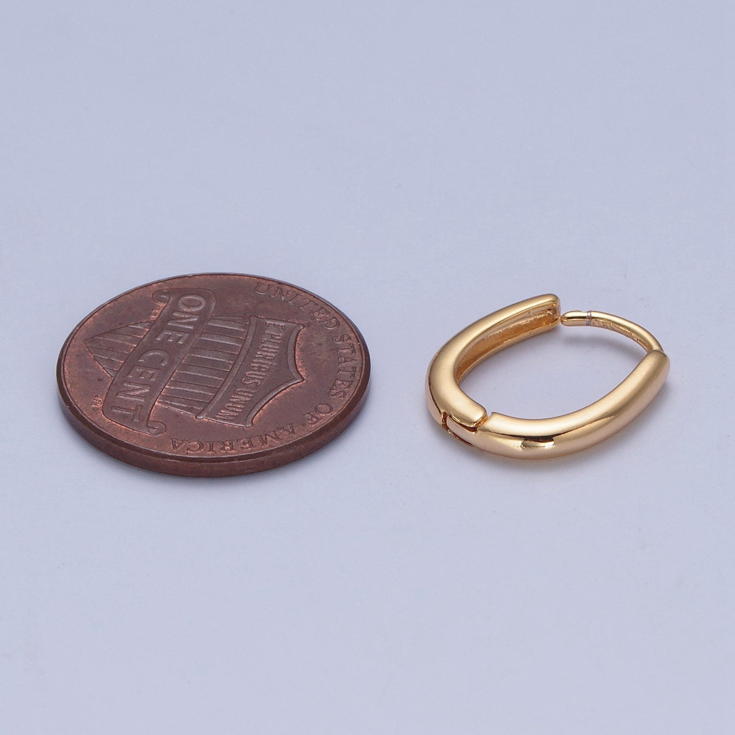 Minimalist Gold Oval U Shaped Huggie Hoops Earrings W693 - DLUXCA