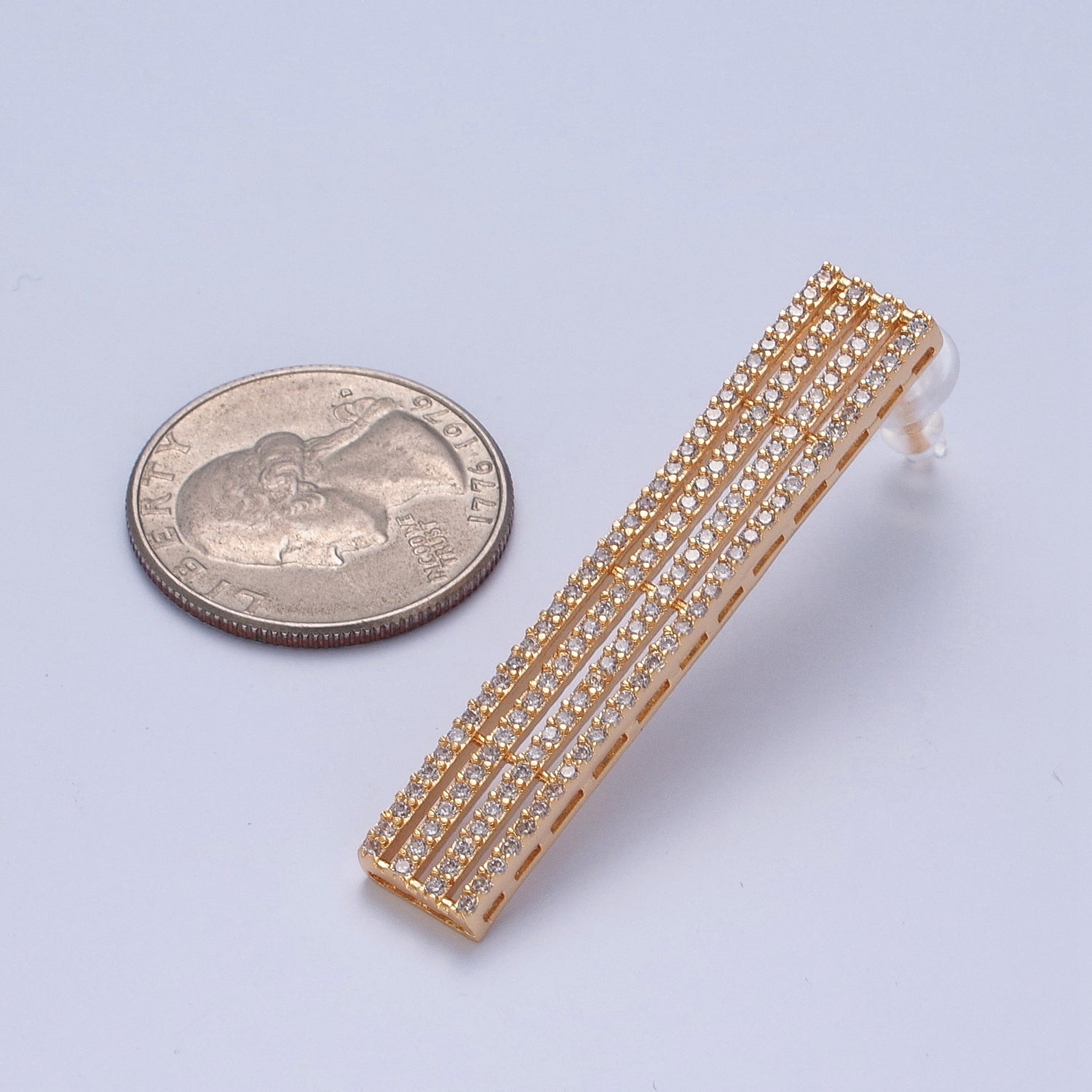 24K Gold Filled Elongated Micro Pave Bar Stud Earrings W731 - DLUXCA