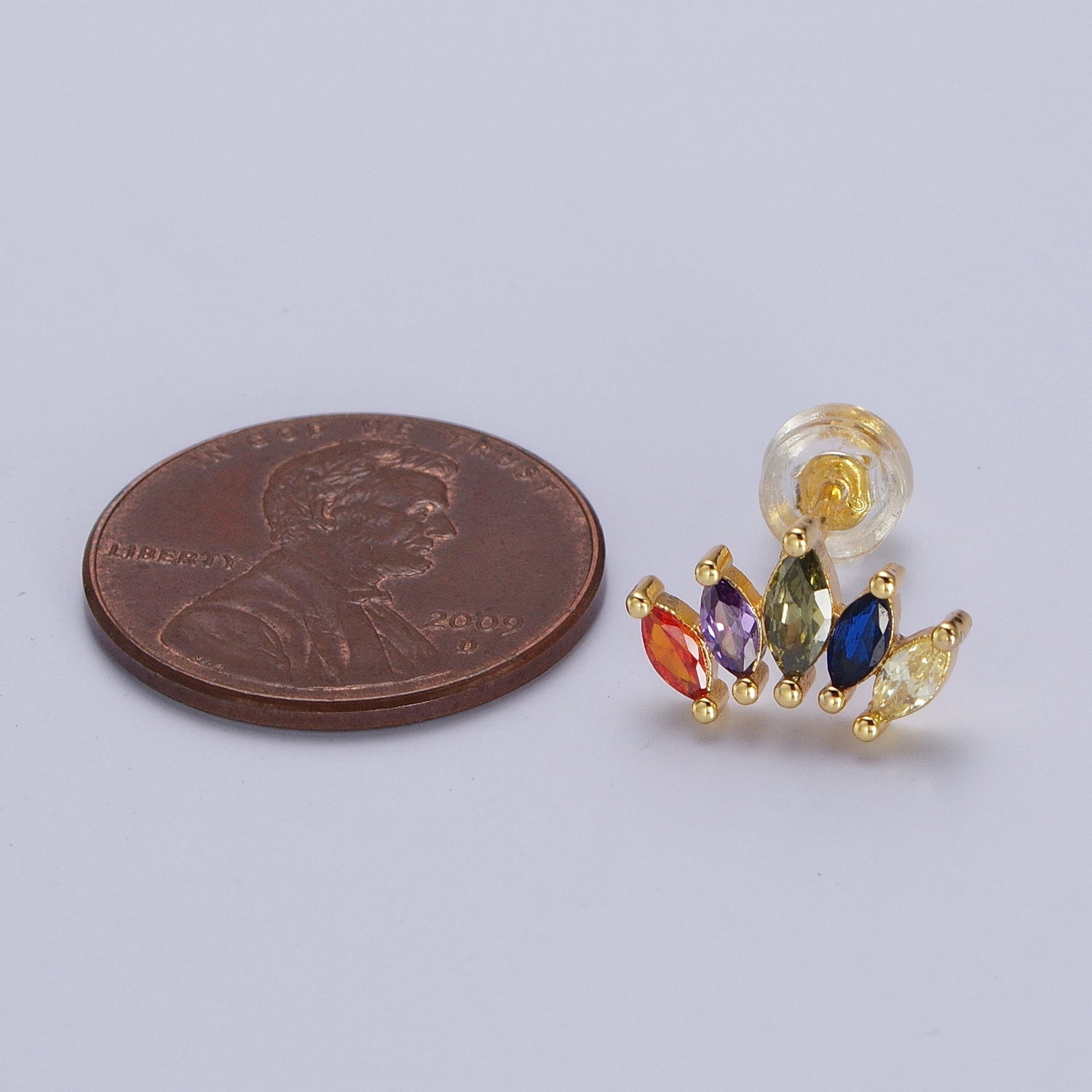 Rainbow Multicolor Marquise Circular Lined Gold Stud Earrings | X912 - DLUXCA