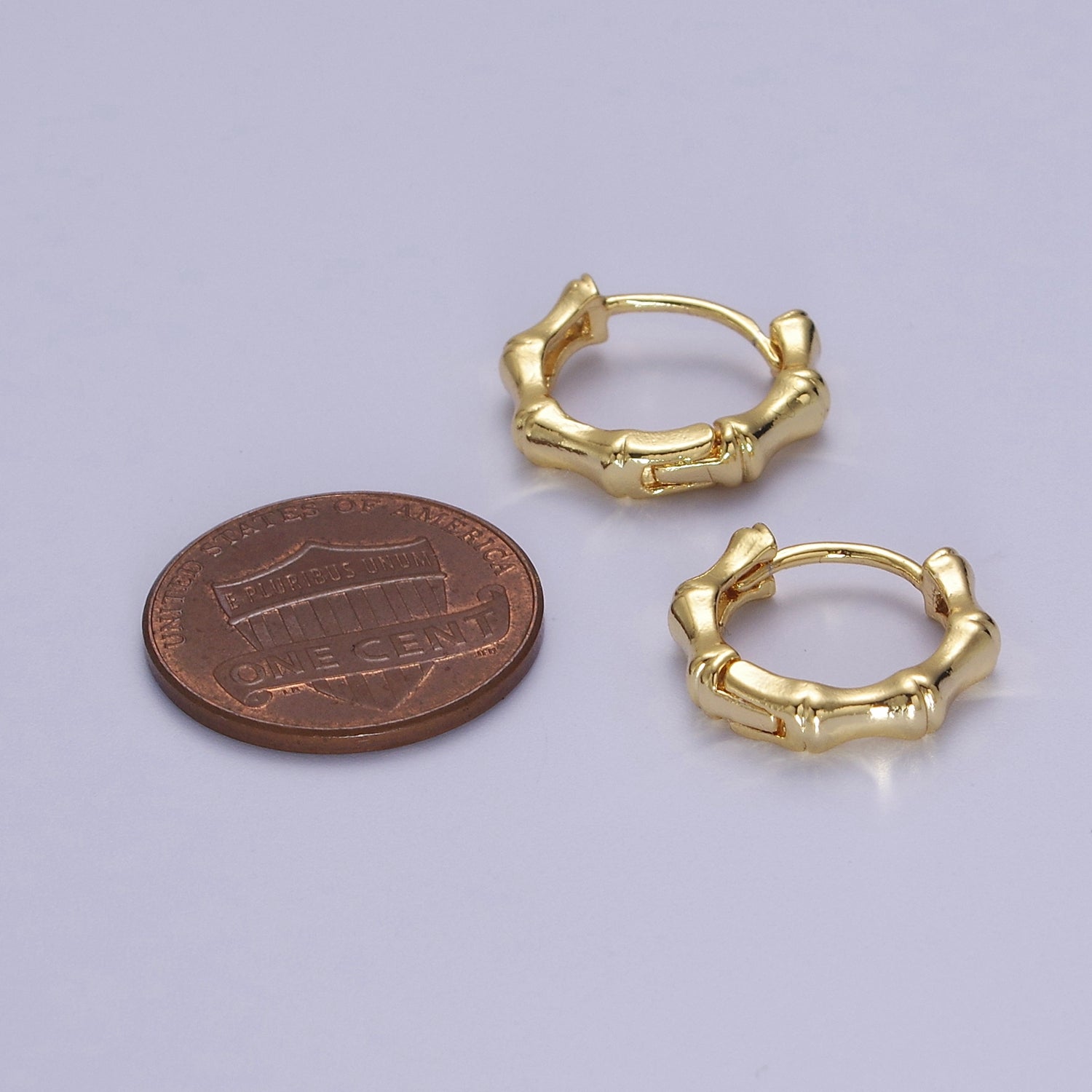 15mm Gold Bamboo Hoop Earring for Everyday Jewelry Q-83 - DLUXCA