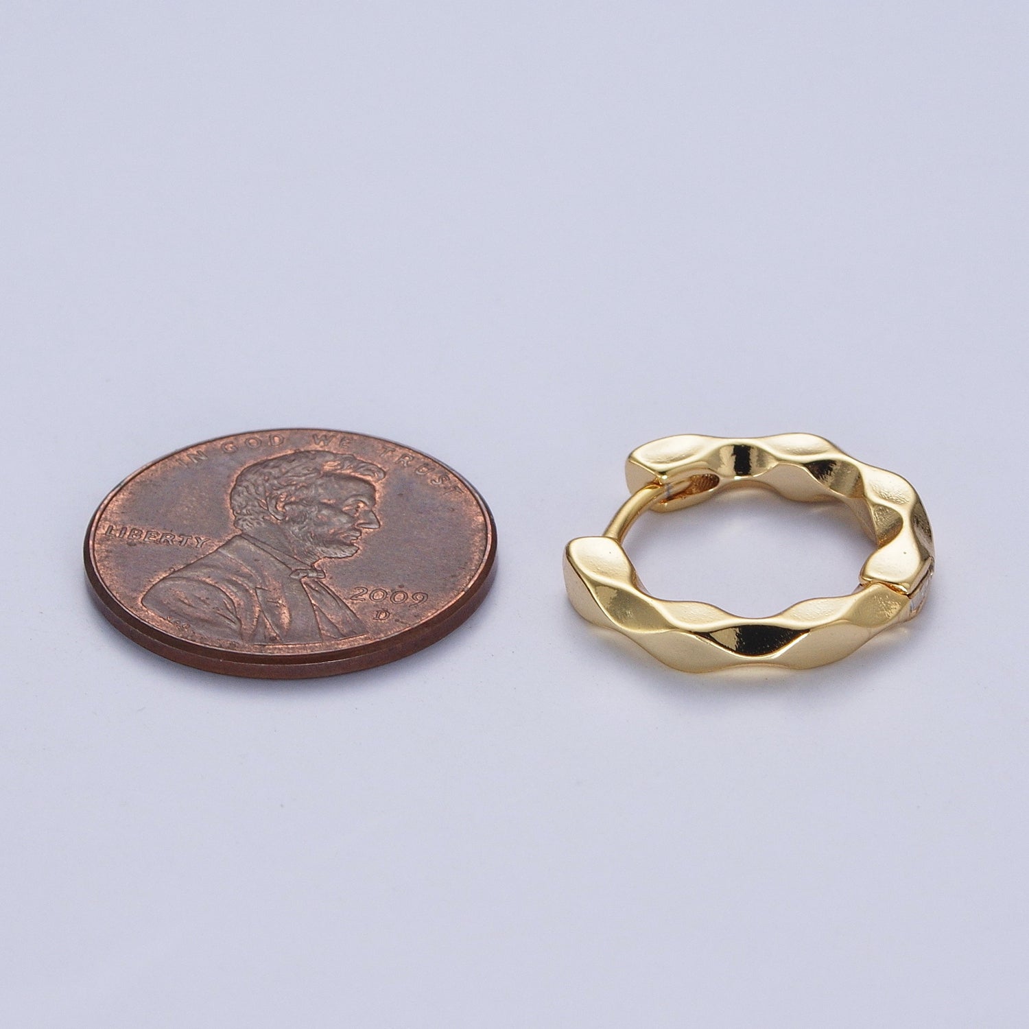16mm Flat Twist Geometric Gold Huggie Hoops Earrings | C831 - DLUXCA