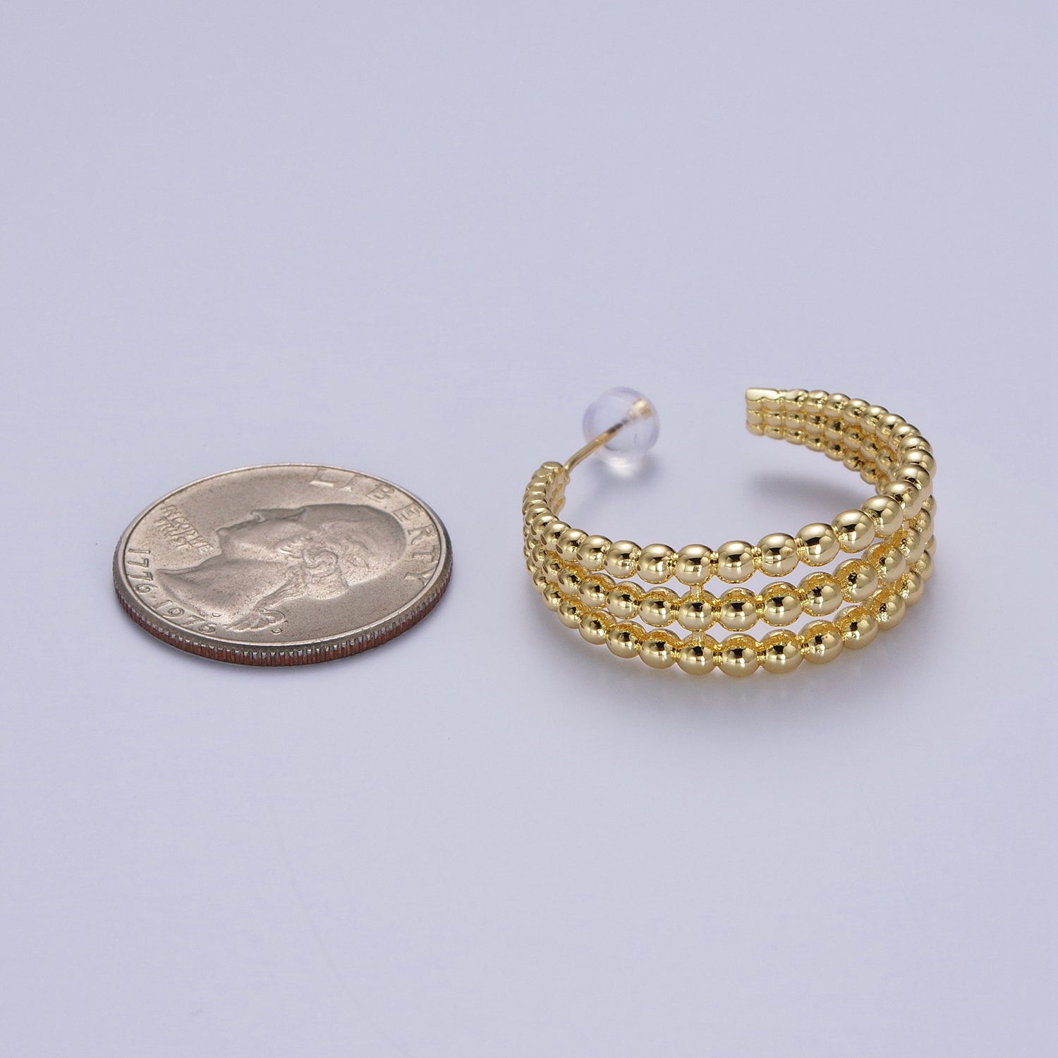 Beaded Hoop Earrings | Tripe Medium Hoop Earrings | Gold Hoop Earrings | Statement Beaded Earring G-916 - DLUXCA