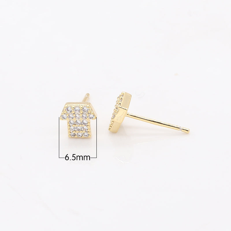 Tiny Golden Crystal Baby Shirt Studs Earring CZ Clothing Line Micro Pave Earring Jewelry GP-427 - DLUXCA