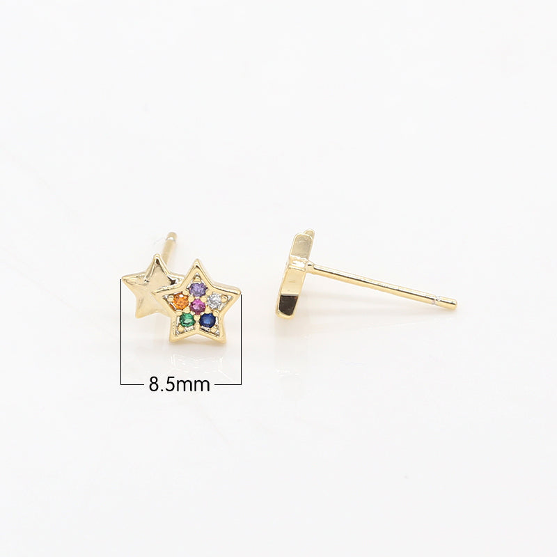 Dainty Star Plain Gold Studs Earring CZ Sky Nature Tiny Object Earring Jewelry GP-428 - DLUXCA