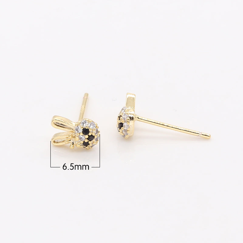 Dainty Crystal Bunny Head Golden Studs Earring CZ Cute Rabbit Animal Nature Micro Pave Earring Jewelry GP-439 - DLUXCA