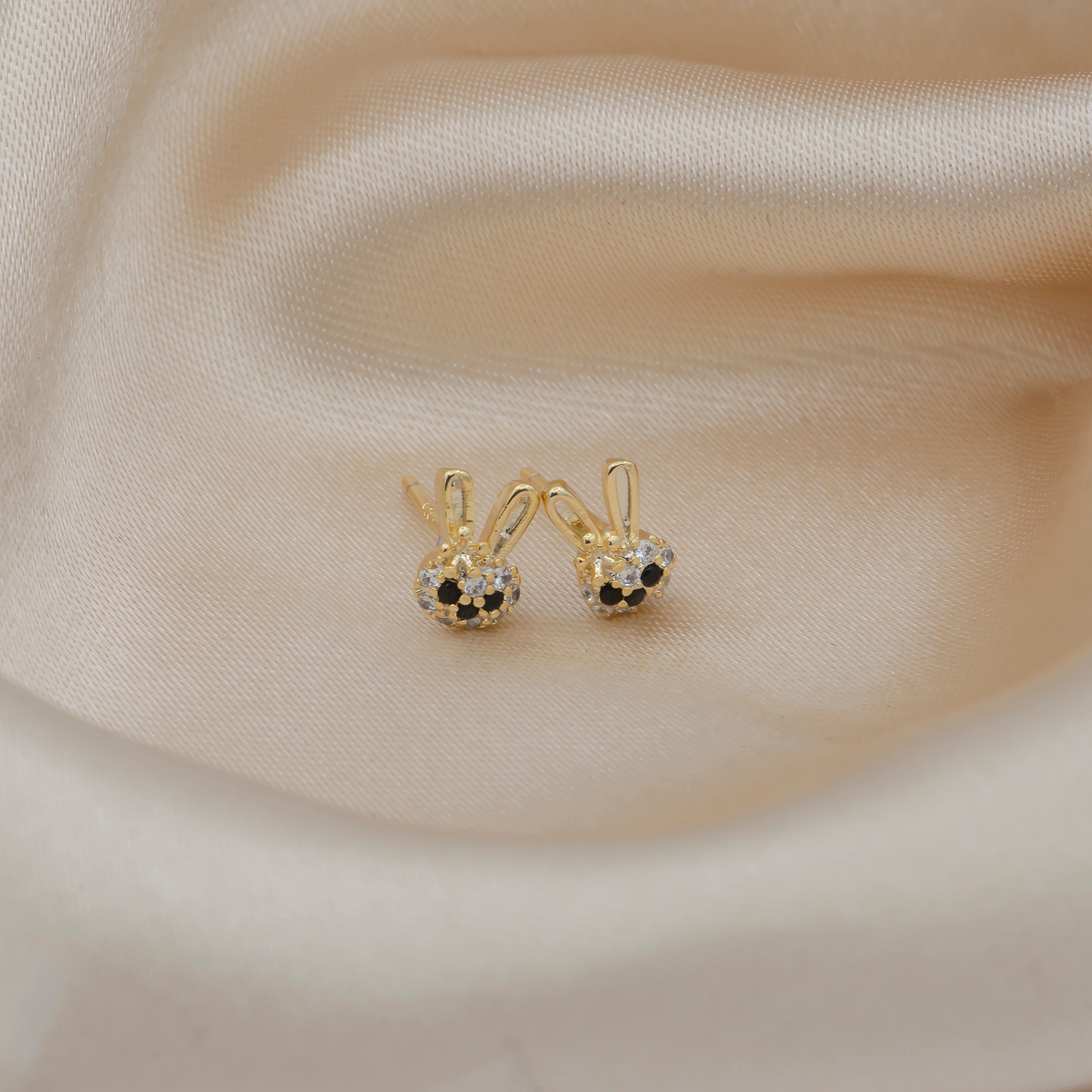 Dainty Crystal Bunny Head Golden Studs Earring CZ Cute Rabbit Animal Nature Micro Pave Earring Jewelry GP-439 - DLUXCA