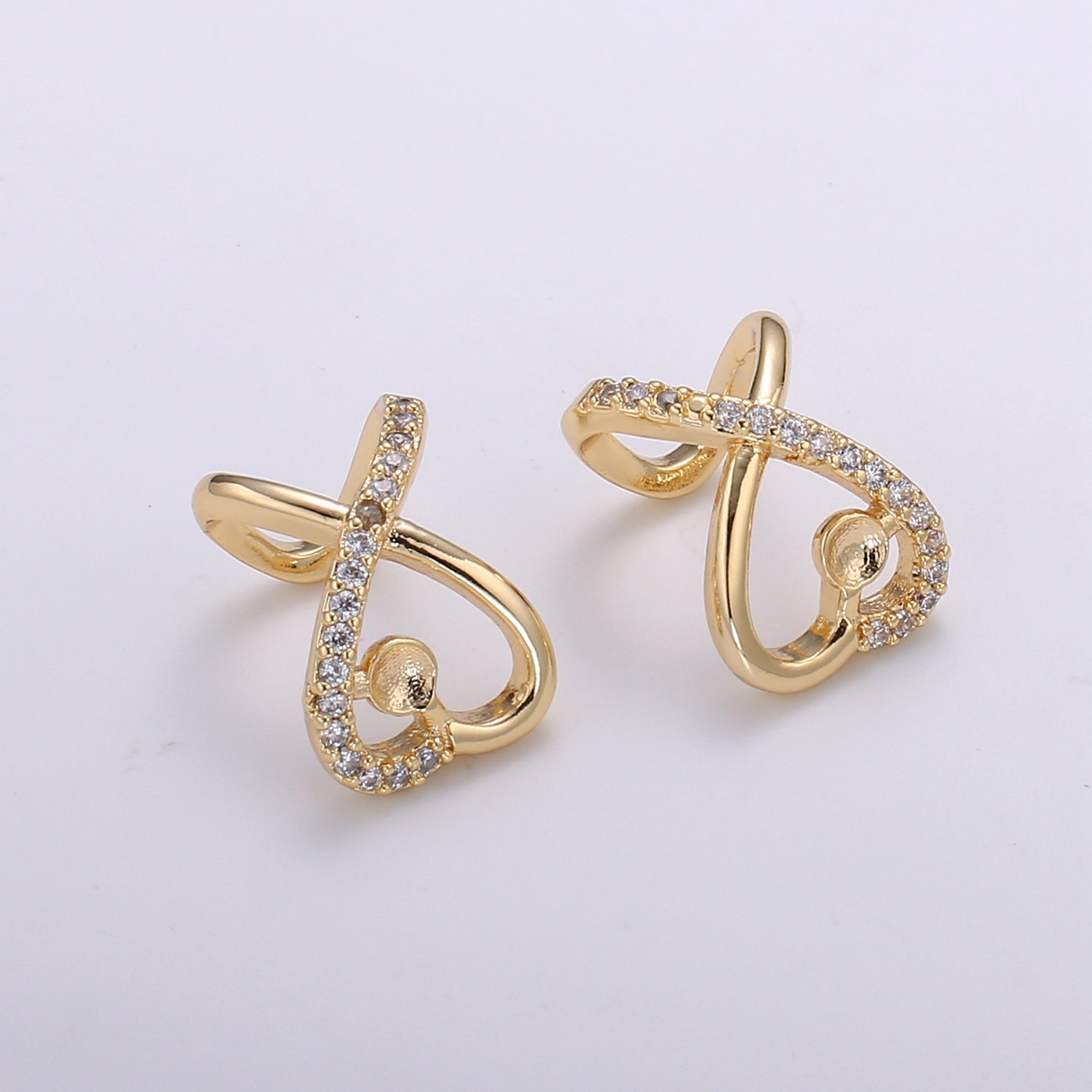 Plain Gold Zirconia Spiral Earcuff CZ Micro Pave Earring Jewelry GP-671 - DLUXCA