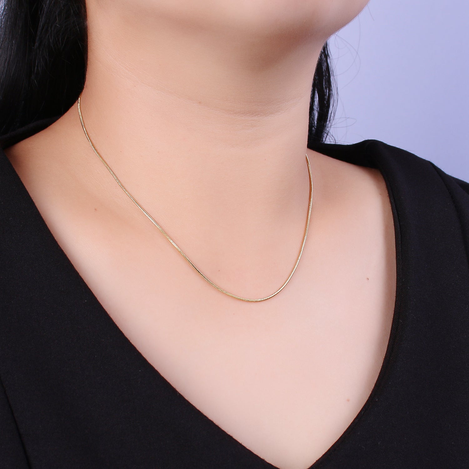 Thin Herringbone Chain Necklace - Dainty 1.1mm Gold Snake Chain - 15.7 inches Layering Necklace Ready To Wear w/ Lobster Clasp - DLUXCA