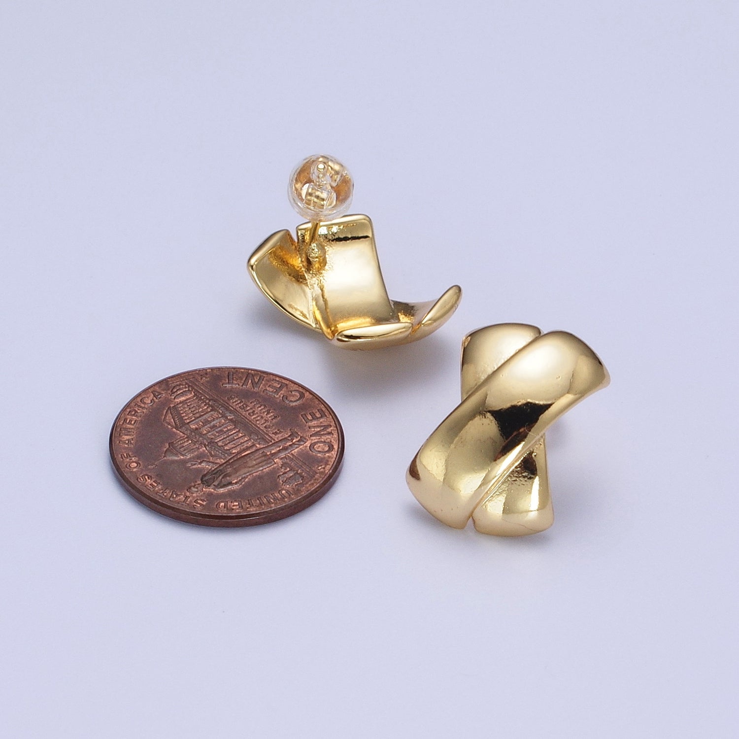 Gold Double Tape Flat Bar Cross Dome Stud Earrings | G460 - DLUXCA