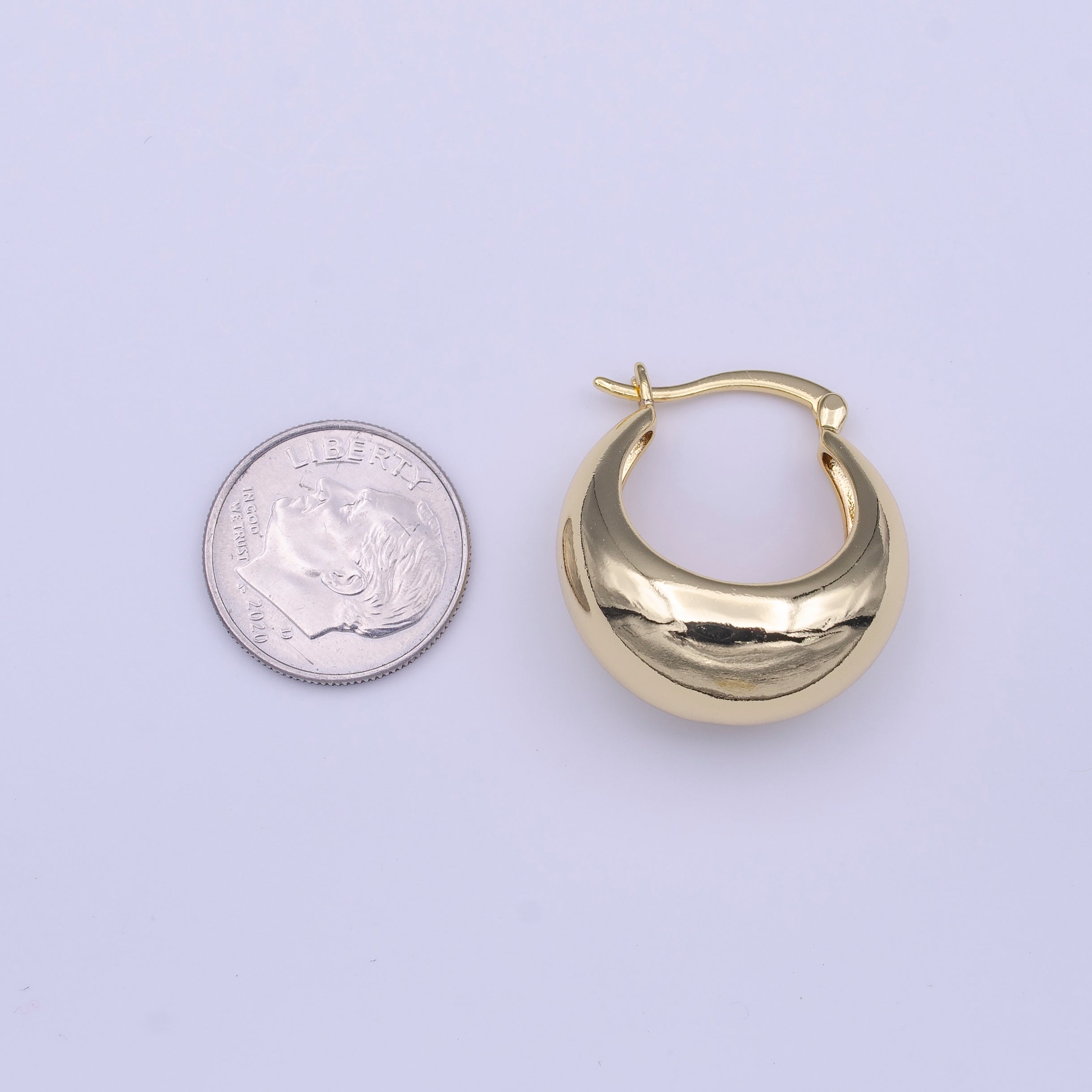Gold Ball Oval Dome Latch Hoop Earrings | Y217 - DLUXCA
