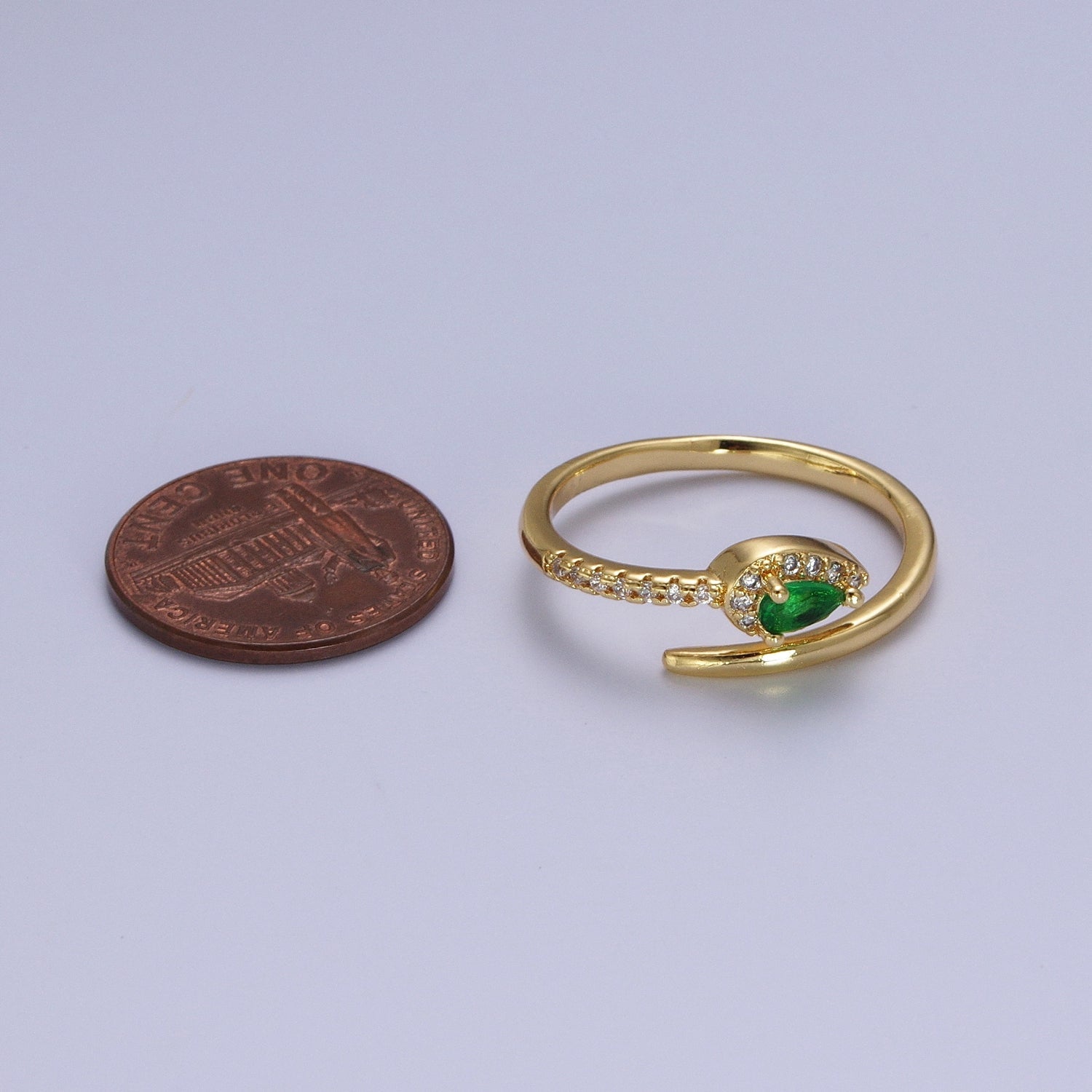 Micro Paved Green Teardrop CZ Minimalist Adjustable Ring | Y362 - DLUXCA