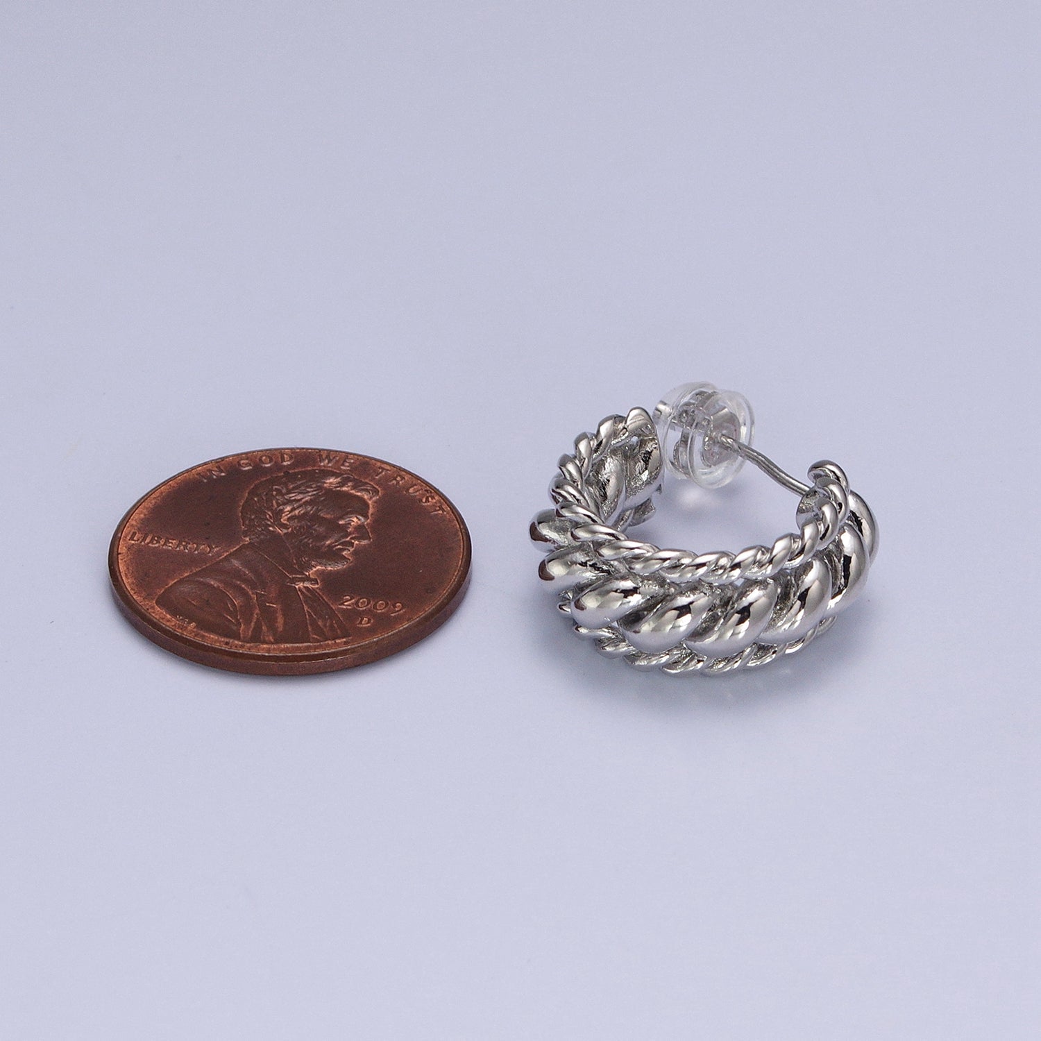 Silver Open Hoop Twisted Rope Stud Earrings Croissant Earring | AB064 - DLUXCA