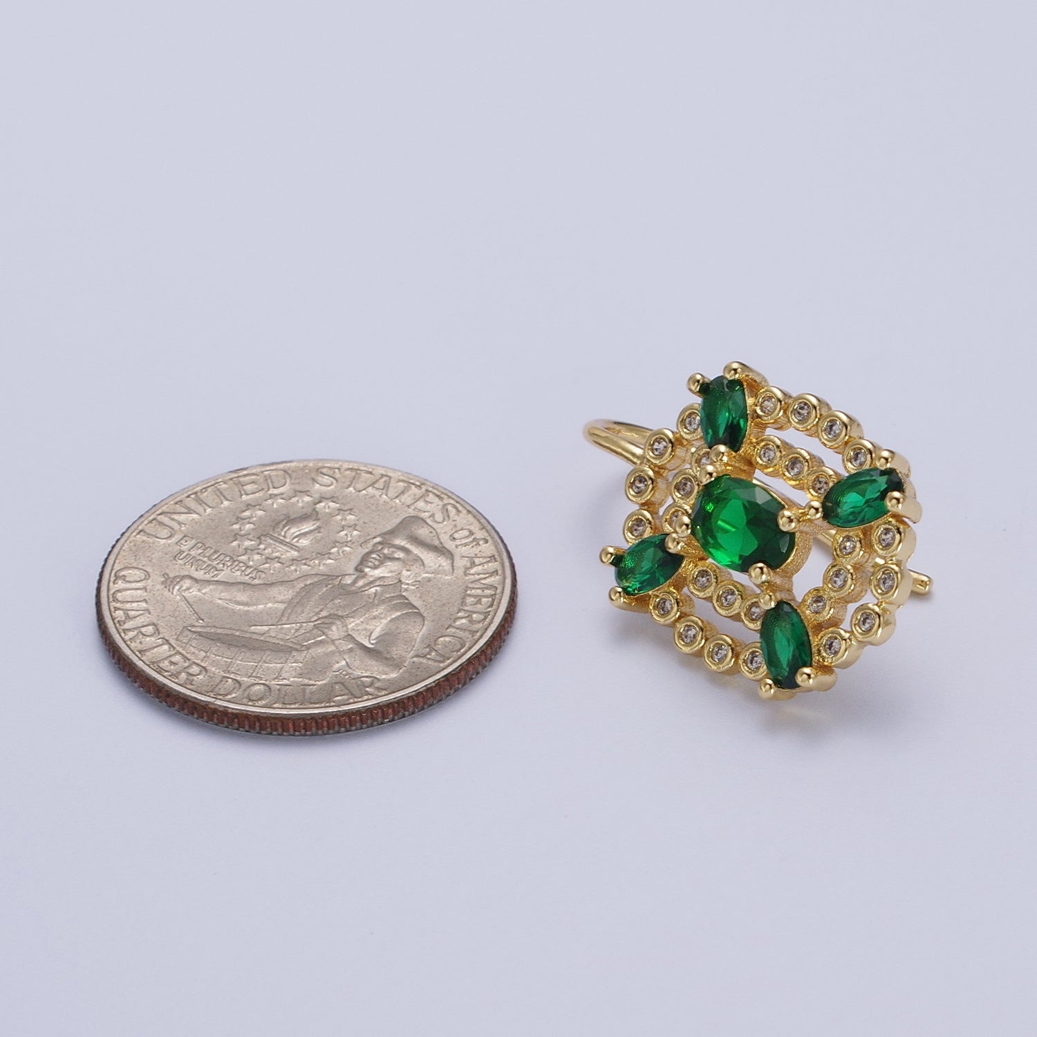 Oval Emerald Green French Hook Earring Circular Cubic Zirconia Drop CZ Gold Earrings | Y118 - DLUXCA