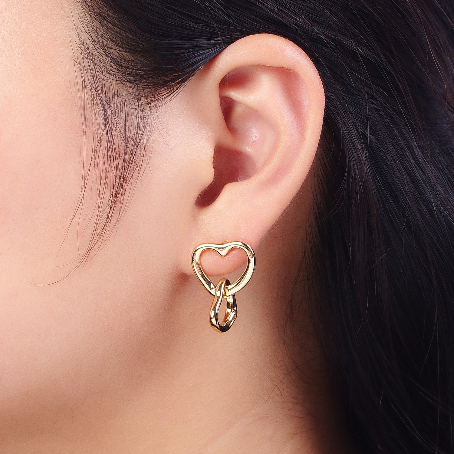 Double Gold Valentine Hearts Stud Drop Earrings | Y149 - DLUXCA