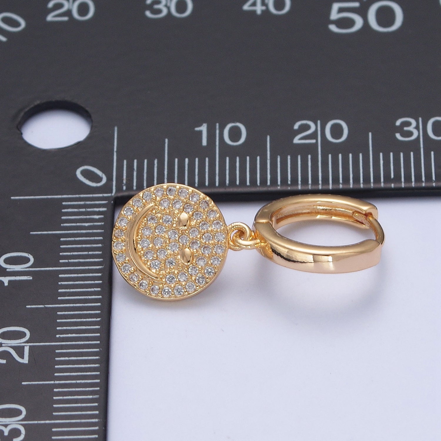 24K Gold Filled Micro Pave Cubic Zirconia Smiley Face Charm Dangle Drop Earrings W720 - DLUXCA