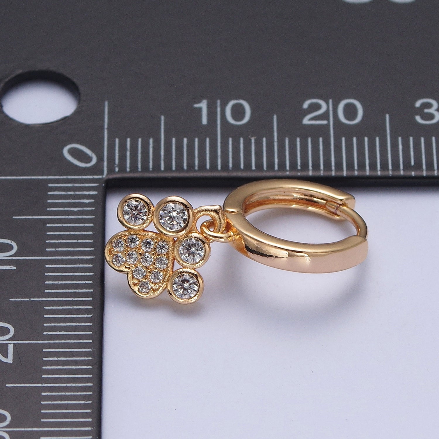 Minimalist Micro Pave Love Pawprint Charm Dangle Huggie Hoop Earrings W735 - DLUXCA