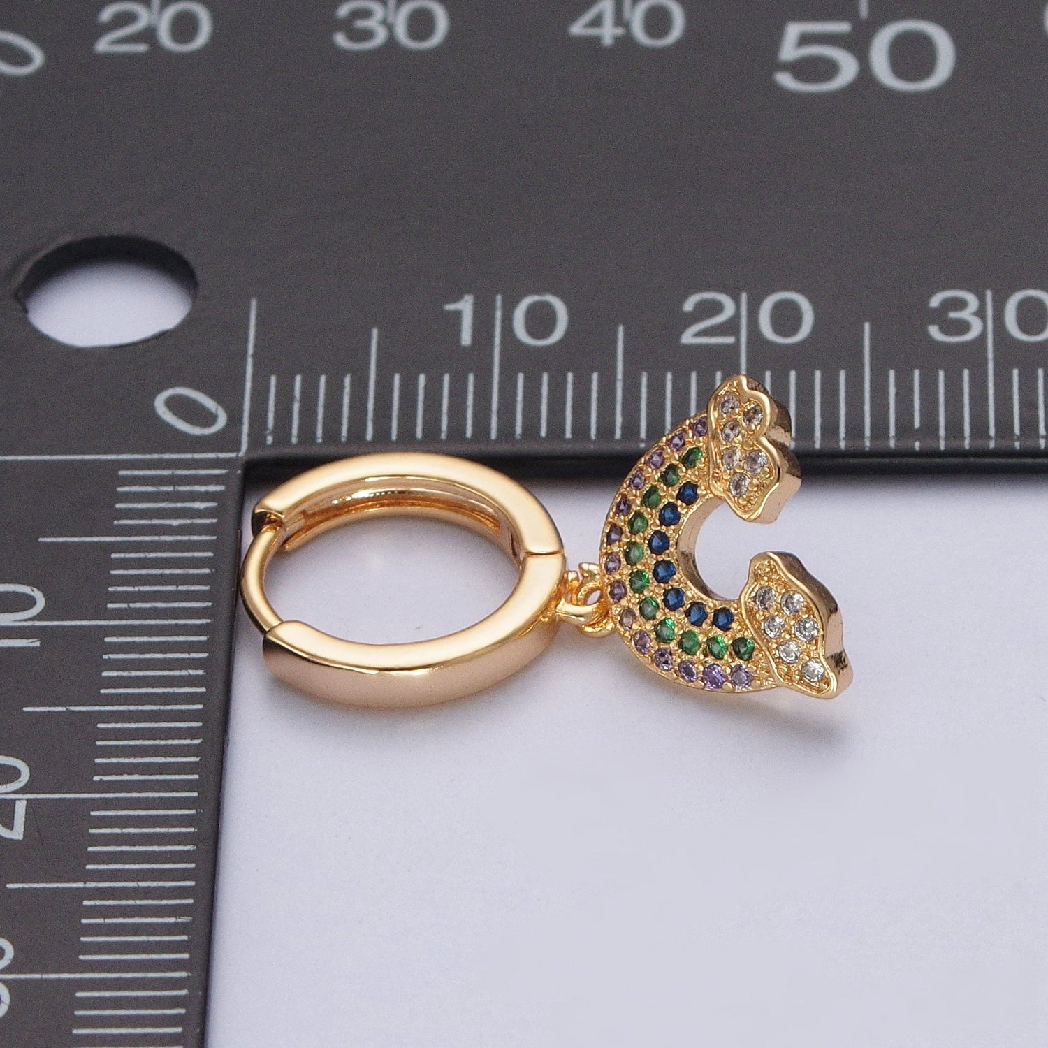 24K Gold Filled Micro Pave CZ Rainbow Charm Huggie Hoop Earrings W-740 - DLUXCA