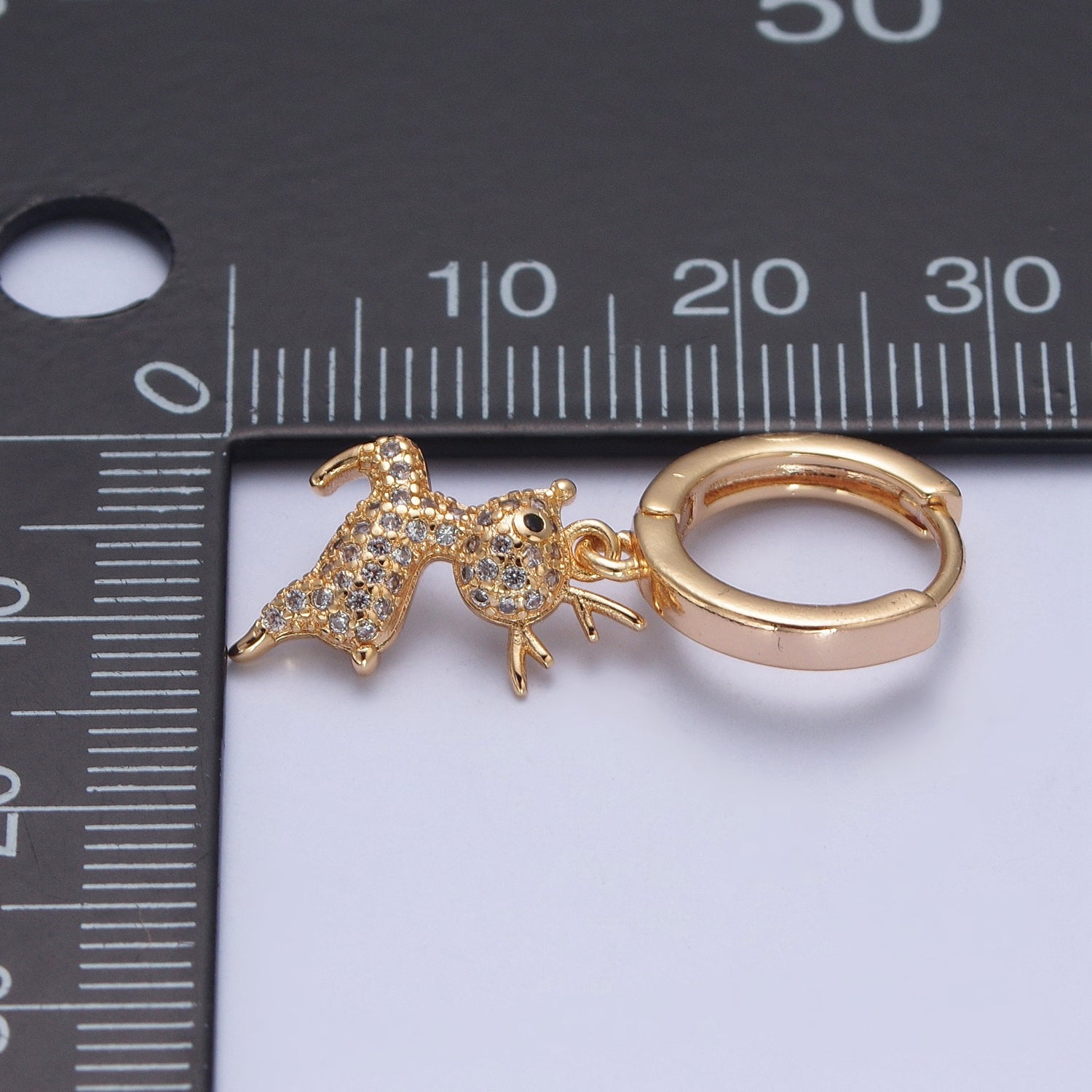 24K Gold Filled Micro Pave Reindeer Charm Dangle Huggie Hoops Earrings W734 - DLUXCA