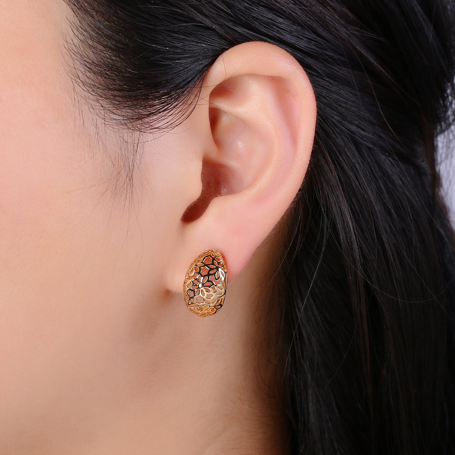 Dainty Golden Multi Flower Net Studs Earring Gold Plated Tiny Floral Earring Jewelry GP-889 - DLUXCA