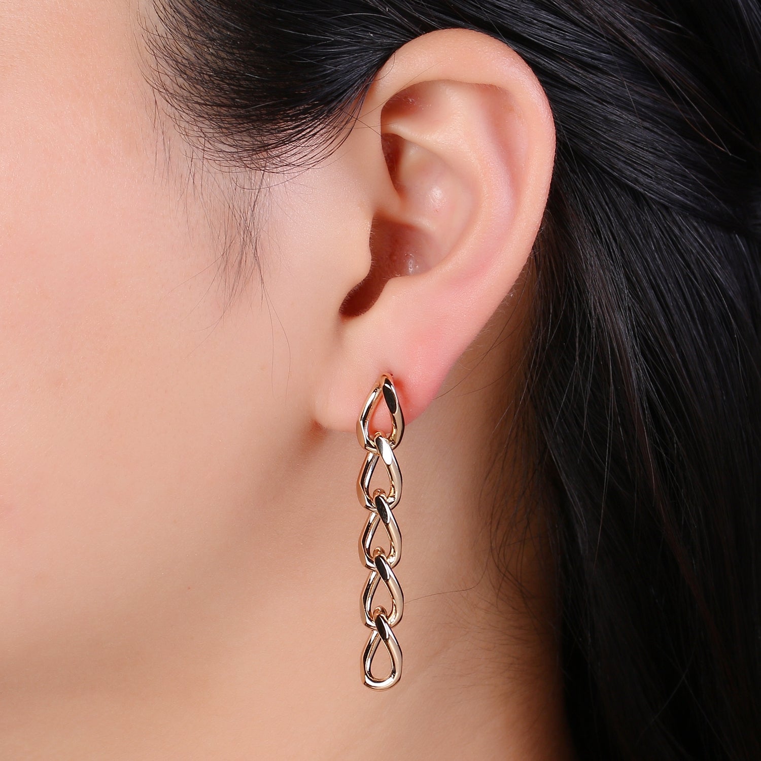Rose Gold & Gold 49x8mm Cuban Long Chain Earring, Bold Earrings, Perfect Gift For Her - DLUXCA