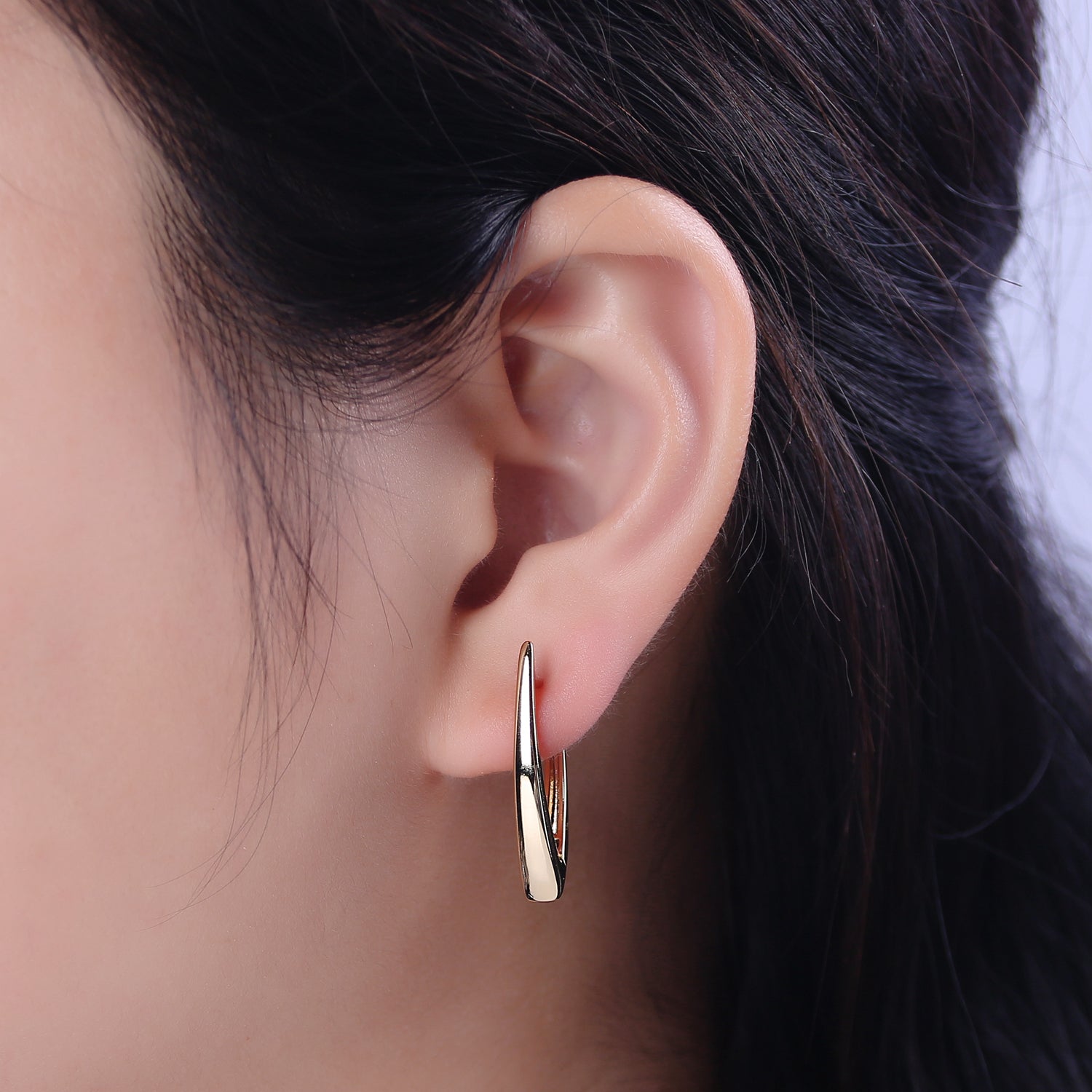 Minimalist Hoop Earring latch back Lever-backs Ear Hooks 14k Gold Filled hypoallergenic earrings T-287 - DLUXCA