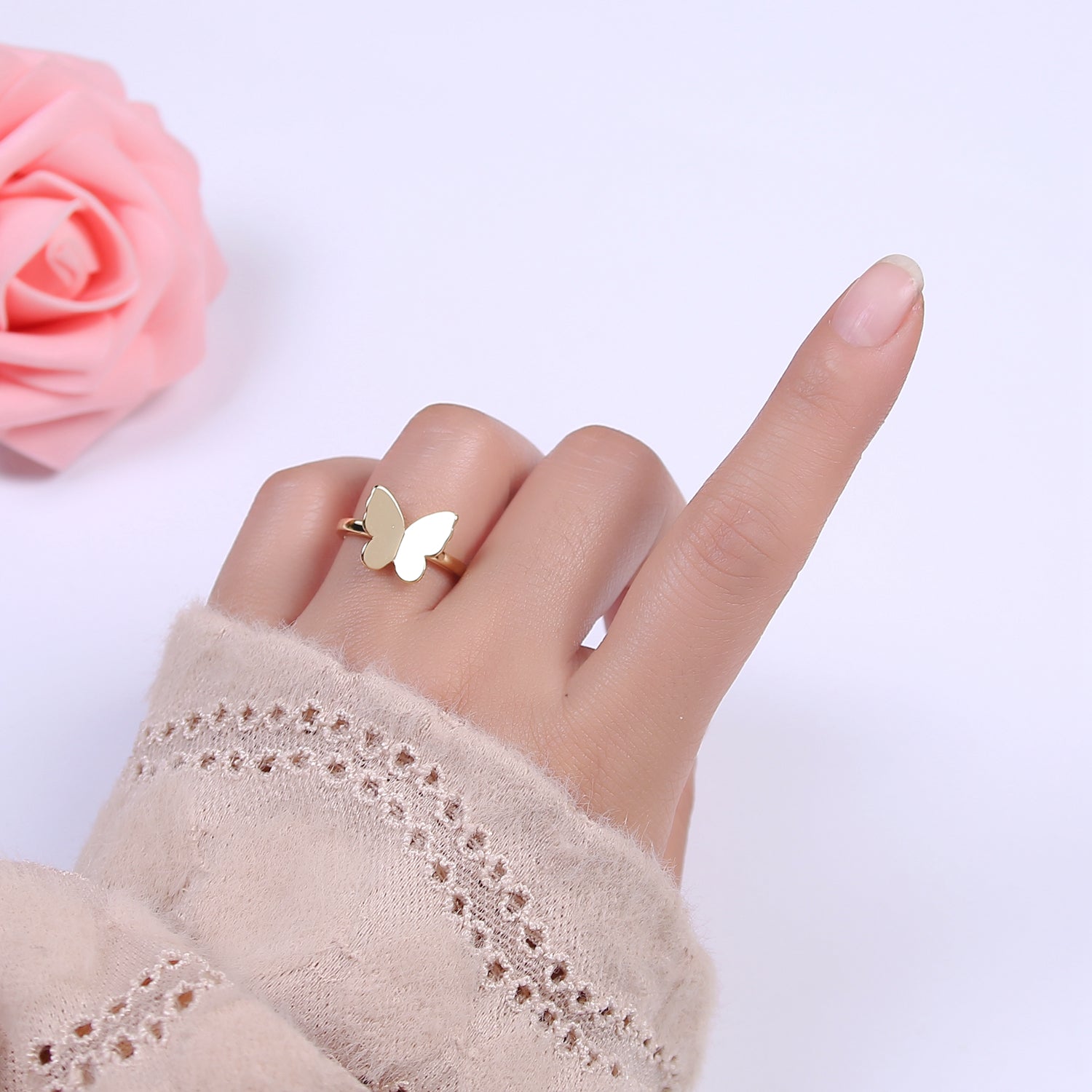 Minimalist 24K Gold Filled Mariposa Butterfly Open Adjustable Ring in Gold & Silver U446 U447 - DLUXCA