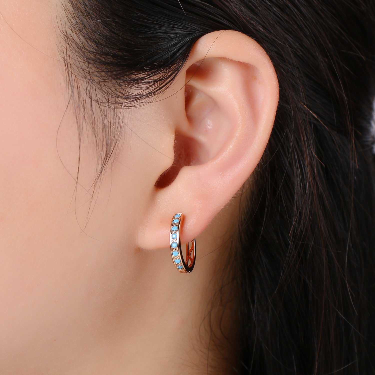 Turquoise Hoop Earrings • Rose gold cartilage hoop • turquoise huggie hoop earrings • Something Blue Jewelry - DLUXCA