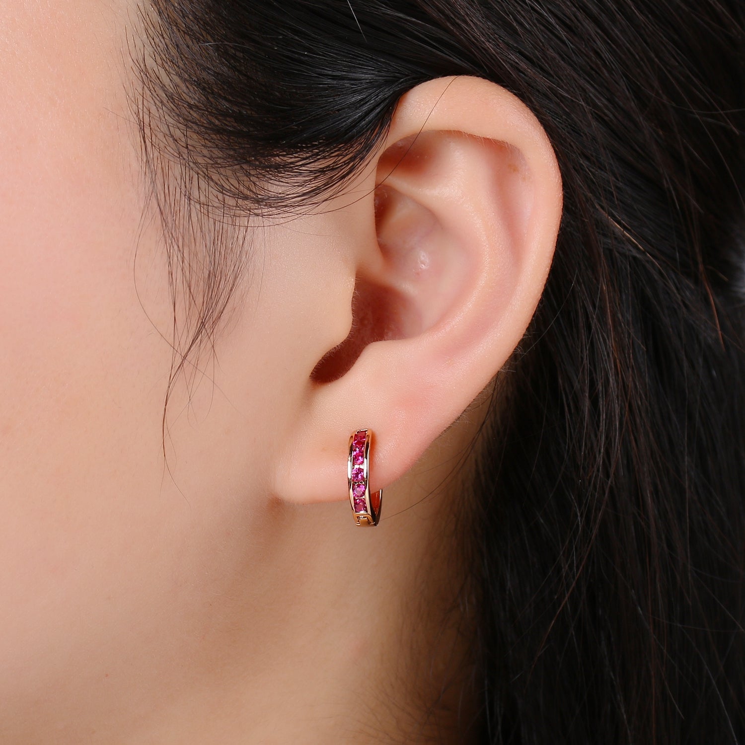 Dainty Minimalist Pink Cz Earring Gold Filled Huggie Earring Everyday Wear Jewelry - DLUXCA